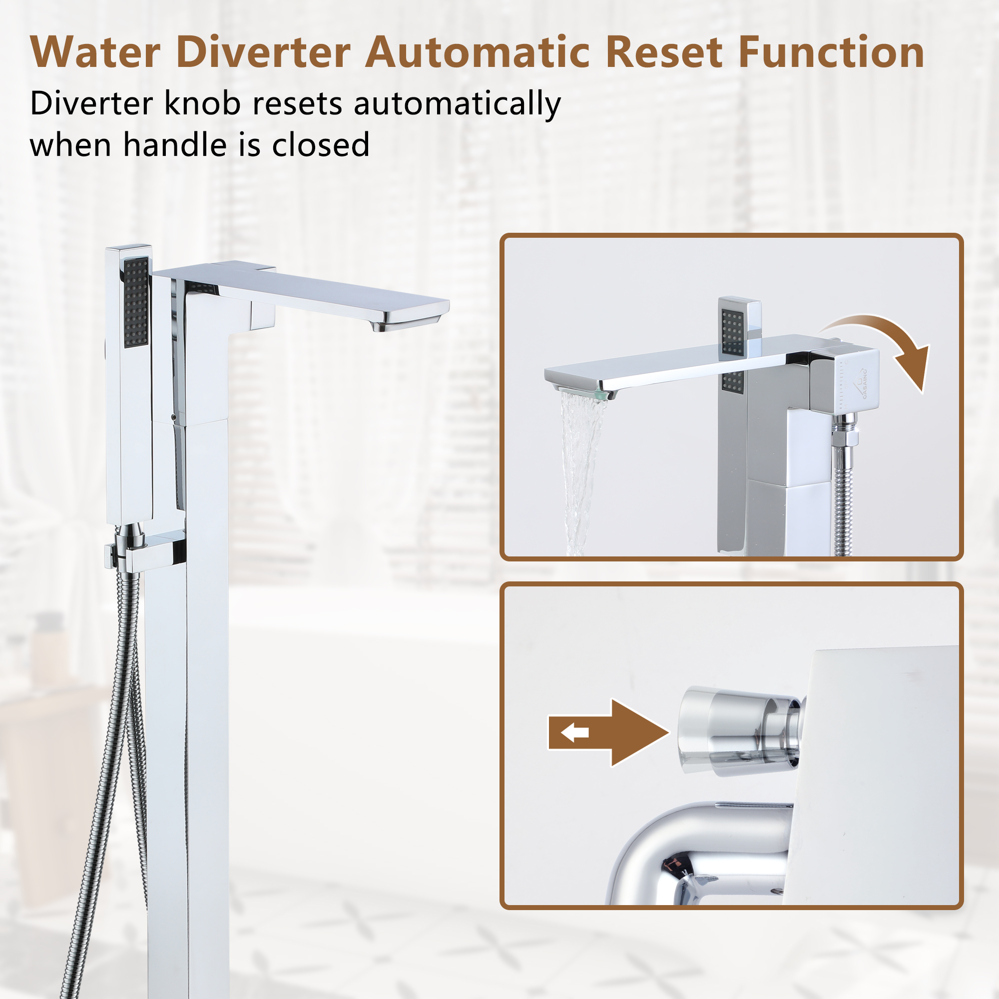 Freestanding Bathtub Faucet with Waterfall Bath Spout and Hand Shower Matte Black /Brushed Nickel /Brushed Gold /Chrome Plated