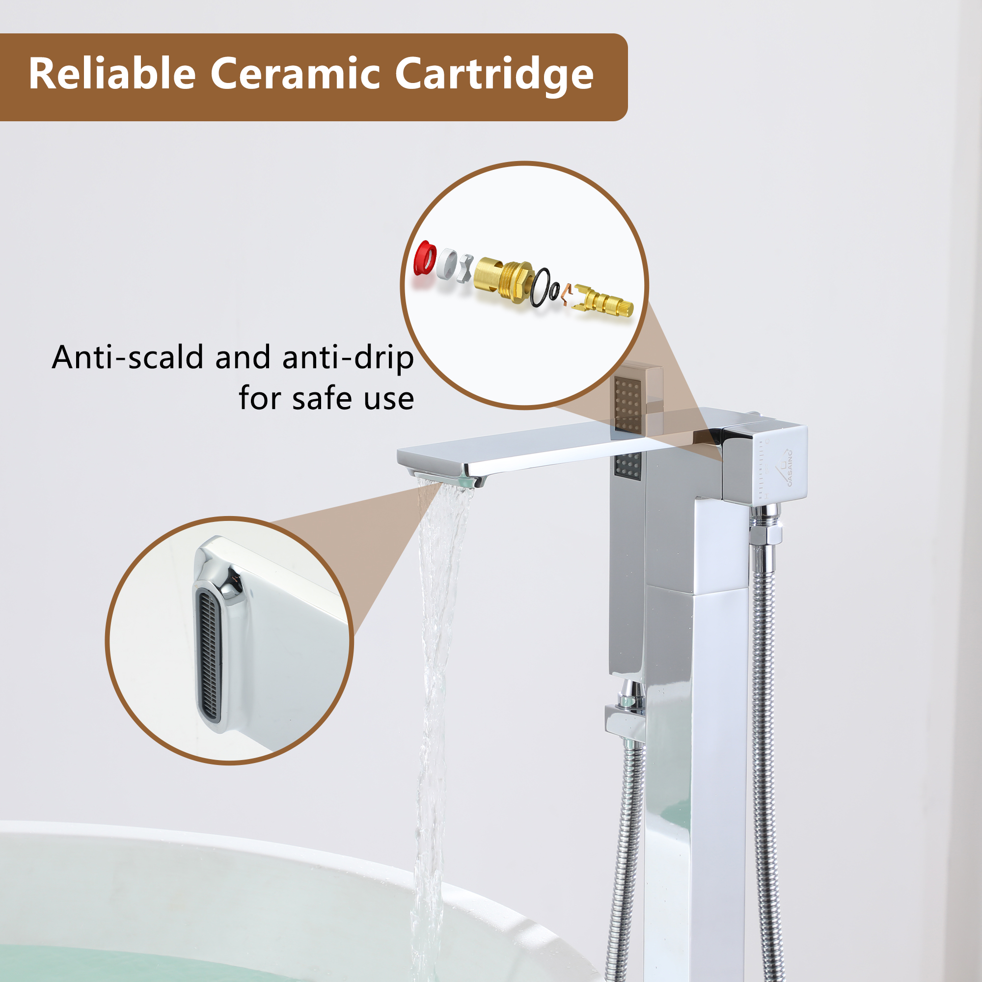 Freestanding Bathtub Faucet with Waterfall Bath Spout and Hand Shower Matte Black /Brushed Nickel /Brushed Gold /Chrome Plated