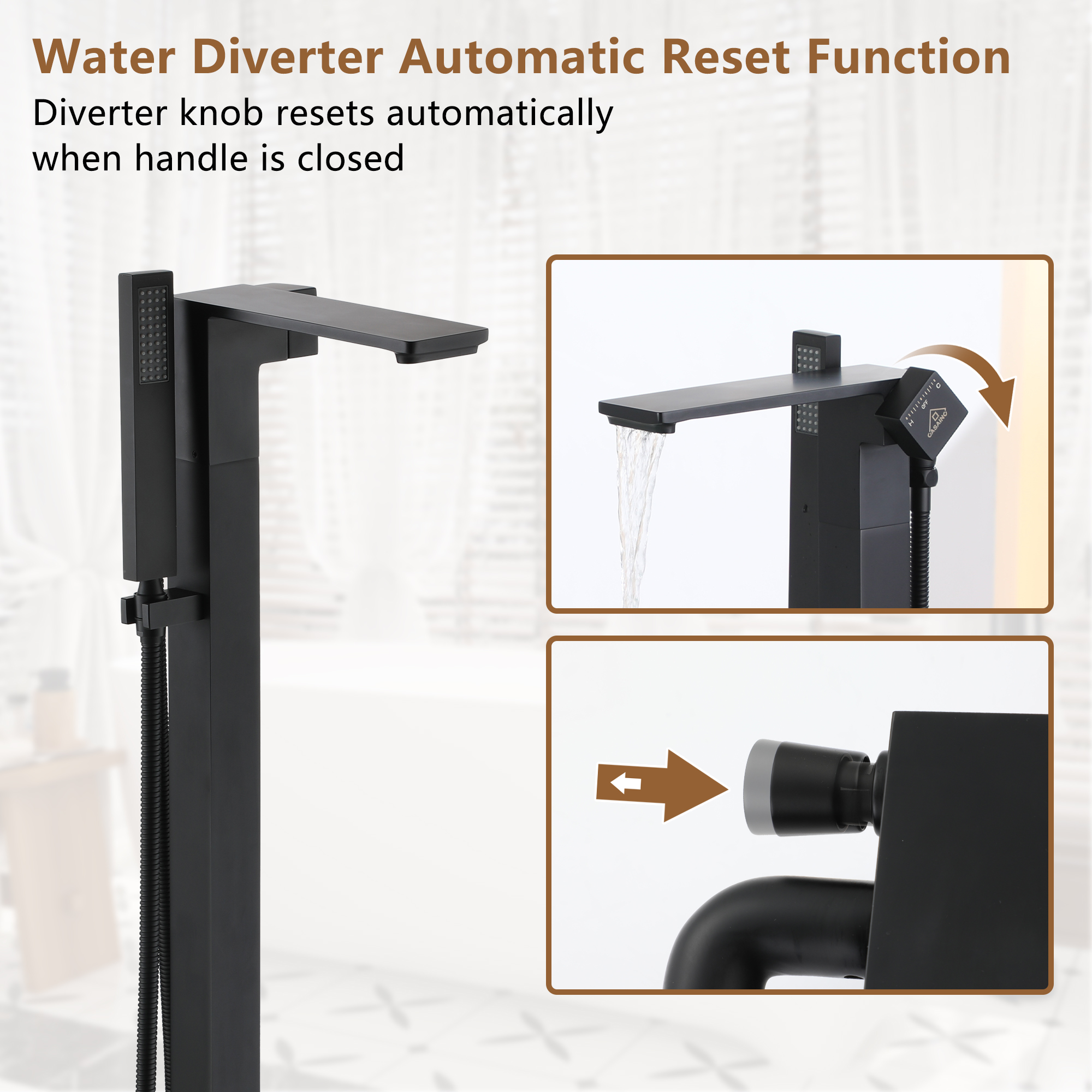 Freestanding Bathtub Faucet with Waterfall Bath Spout and Hand Shower Matte Black /Brushed Nickel /Brushed Gold /Chrome Plated