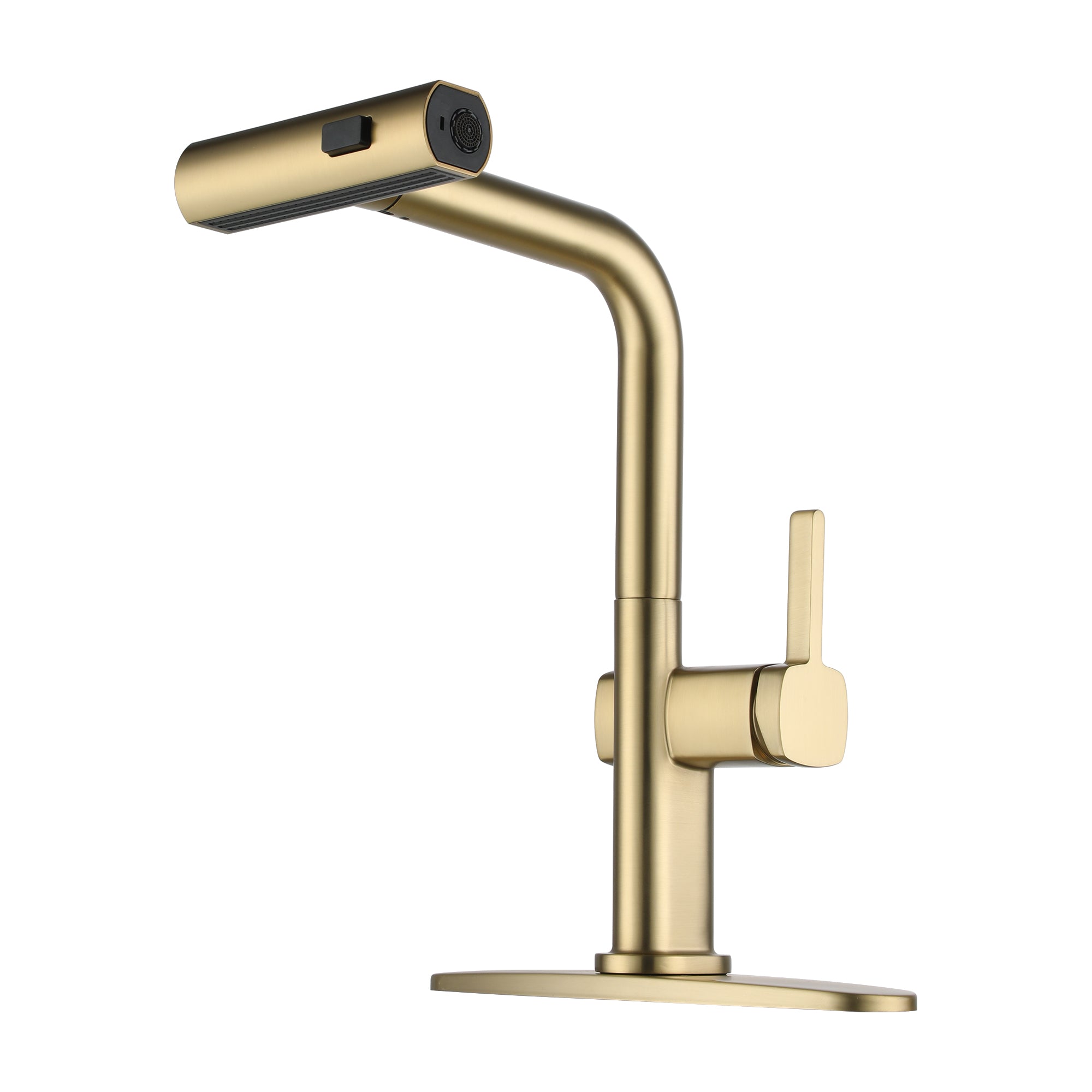 Single Handle Pull Down Sprayer Kitchen Faucet with 3 Functions Spray, 360° swivel Deckplate Included in Brushed Nickel/Brushed Gold/Matte Black/Chrome