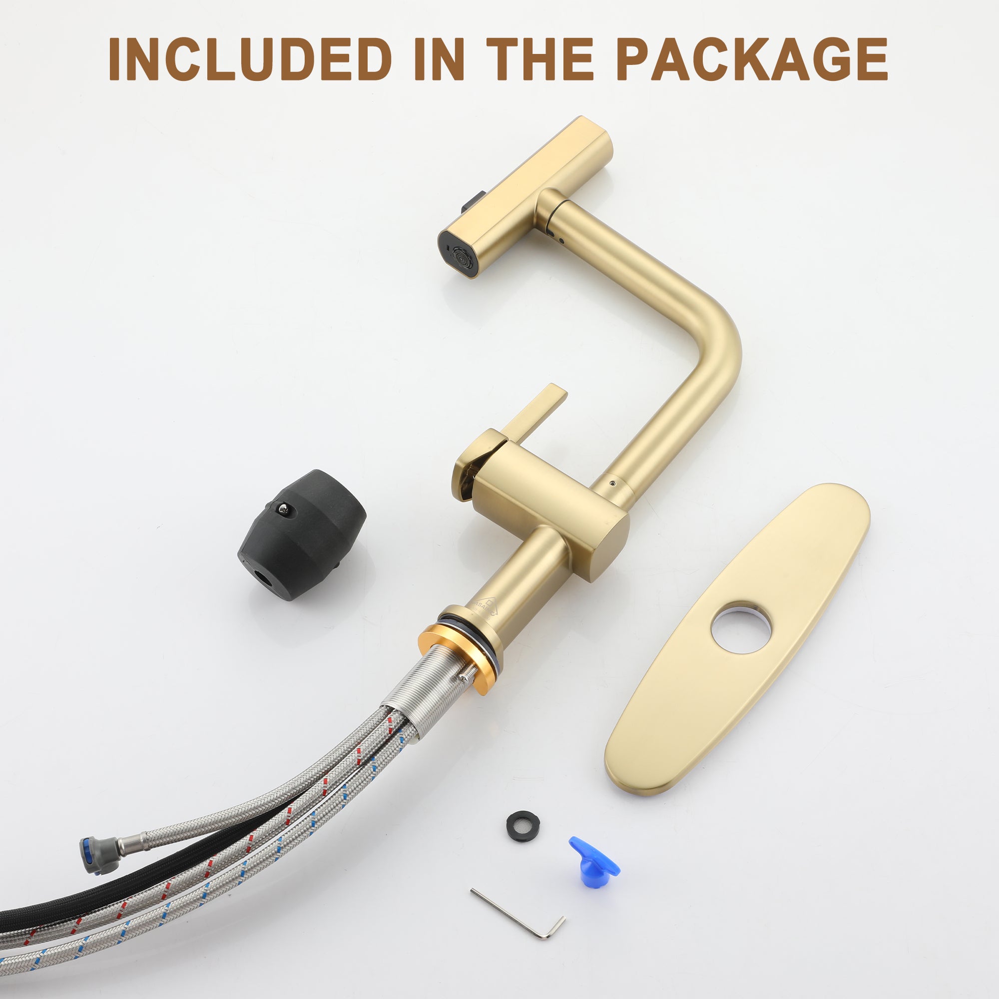 Single Handle Pull Down Sprayer Kitchen Faucet with 3 Functions Spray, 360° swivel Deckplate Included in Brushed Nickel/Brushed Gold/Matte Black/Chrome