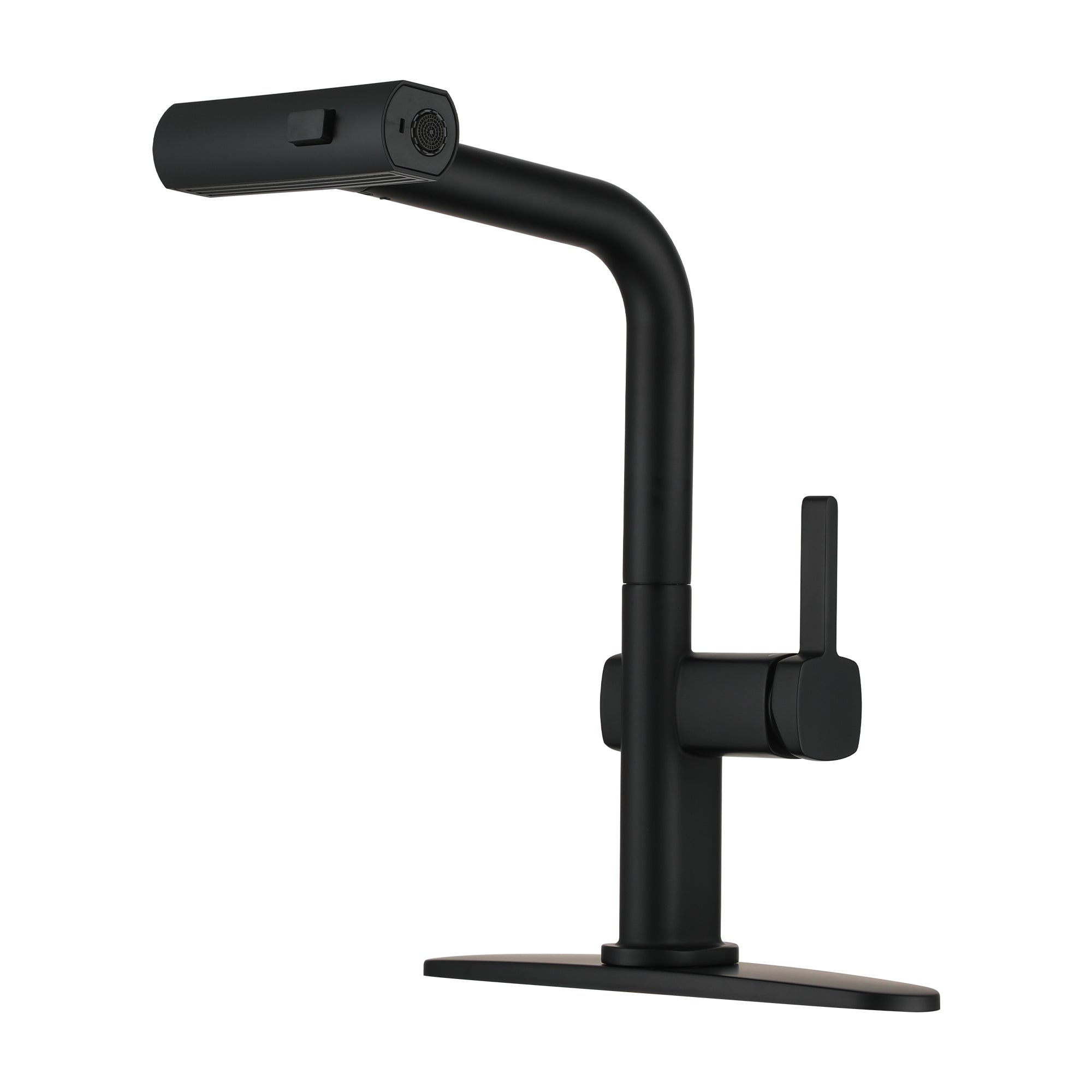 Single Handle Pull Down Sprayer Kitchen Faucet with 3 Functions Spray, 360° swivel Deckplate Included in Brushed Nickel/Brushed Gold/Matte Black/Chrome