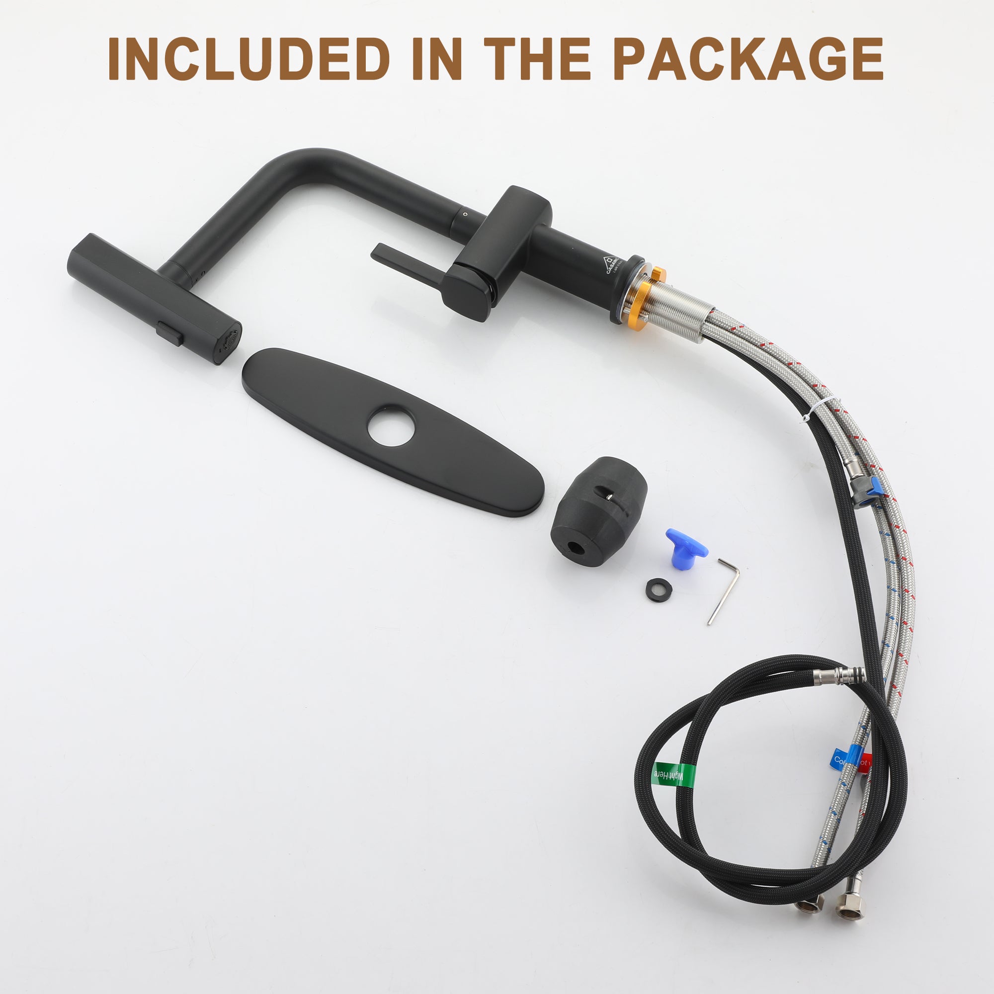 Single Handle Pull Down Sprayer Kitchen Faucet with 3 Functions Spray, 360° swivel Deckplate Included in Brushed Nickel/Brushed Gold/Matte Black/Chrome