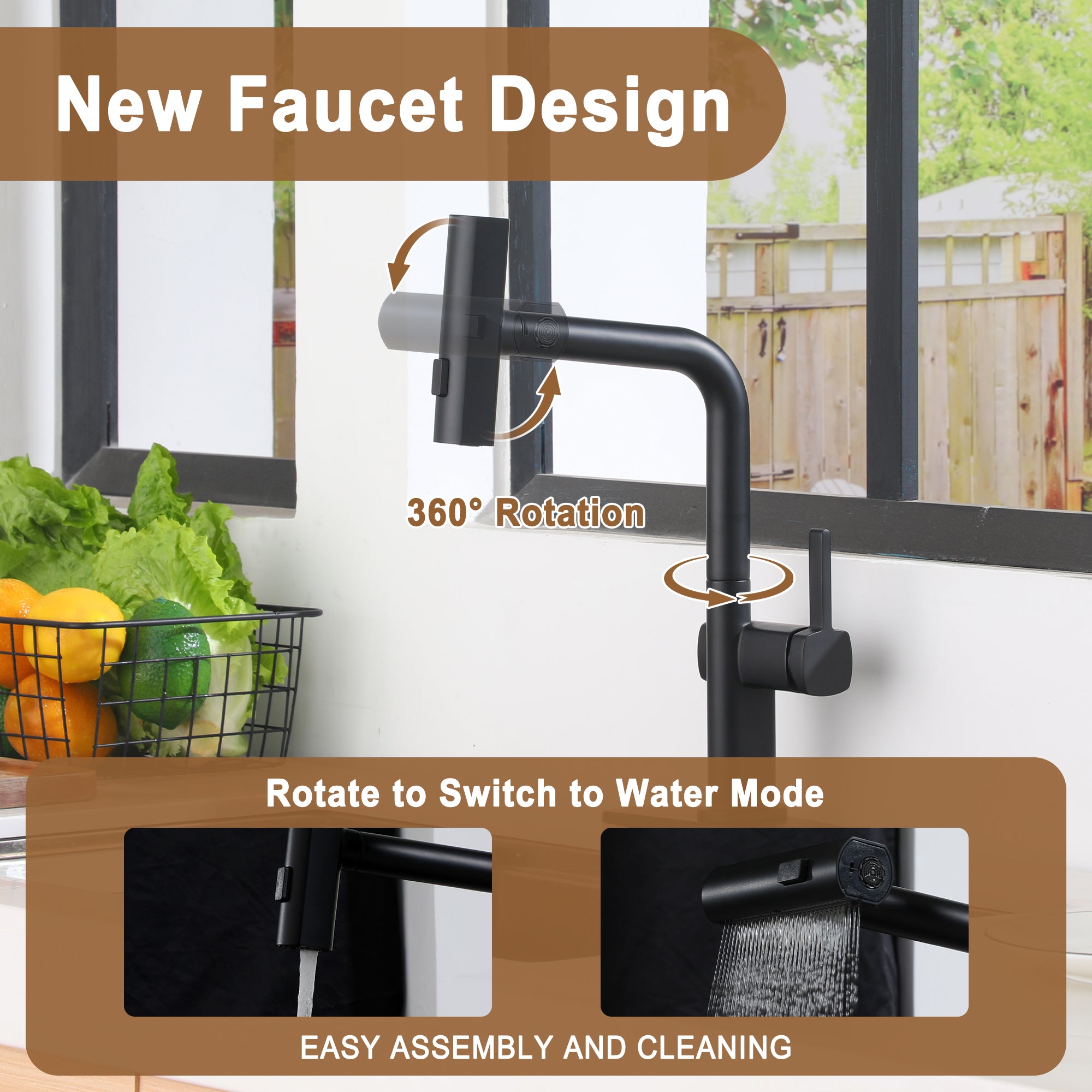 Single Handle Pull Down Sprayer Kitchen Faucet with 3 Functions Spray, 360° swivel Deckplate Included in Brushed Nickel/Brushed Gold/Matte Black/Chrome