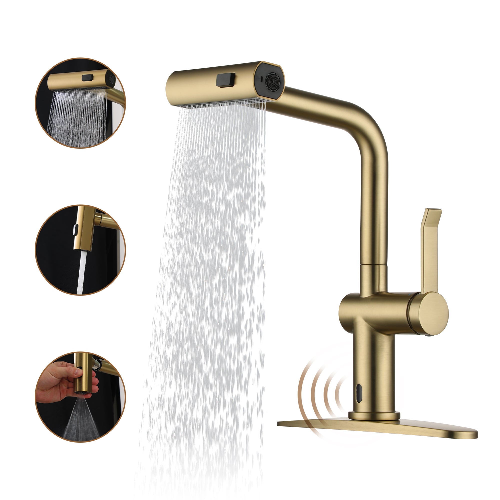 Single Handle Touchless Pull Down Sprayer Kitchen Faucet with Motion Sense Wave, Power Boost in Brushed Nickel/Brushed Gold/Matte Black/Chrome