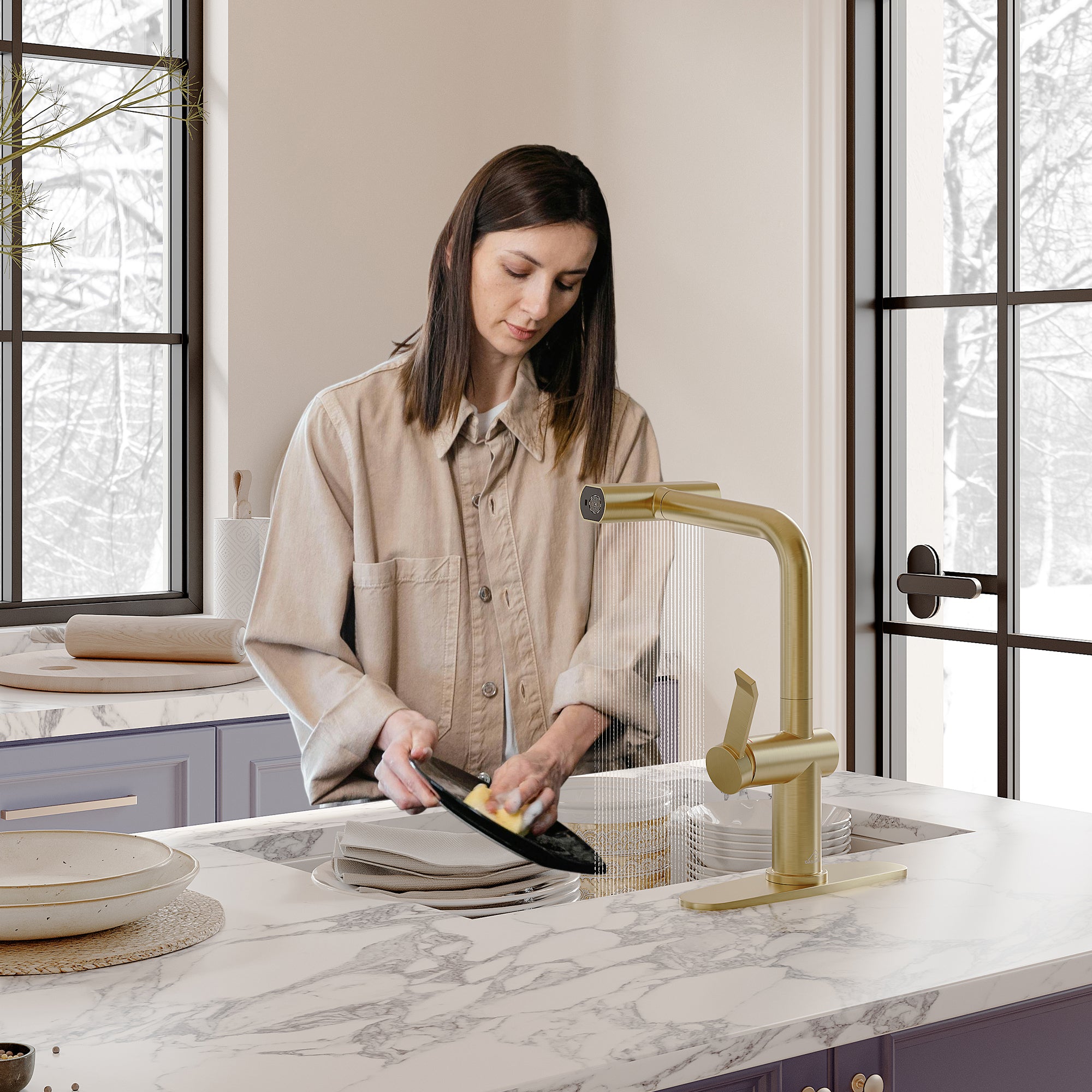 Single Handle Touchless Pull Down Sprayer Kitchen Faucet with Motion Sense Wave, Power Boost in Brushed Nickel/Brushed Gold/Matte Black/Chrome