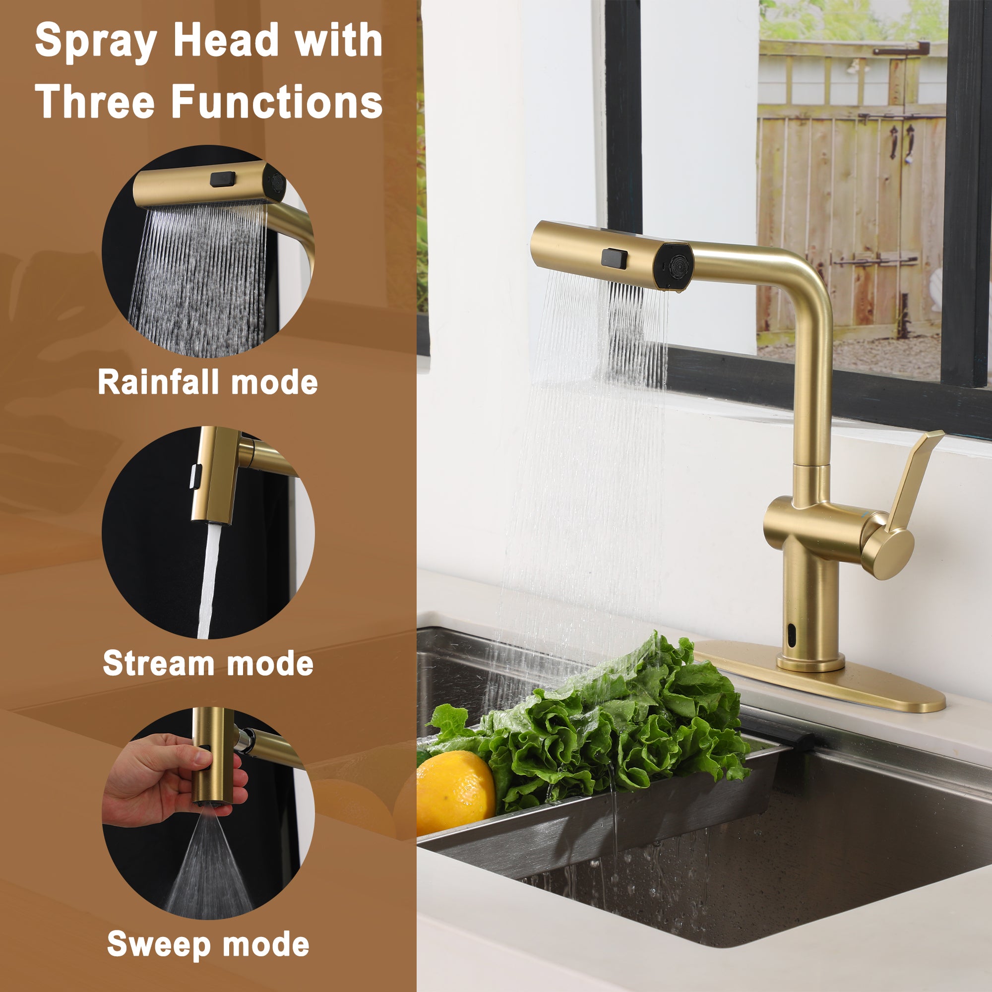 Single Handle Touchless Pull Down Sprayer Kitchen Faucet with Motion Sense Wave, Power Boost in Brushed Nickel/Brushed Gold/Matte Black/Chrome