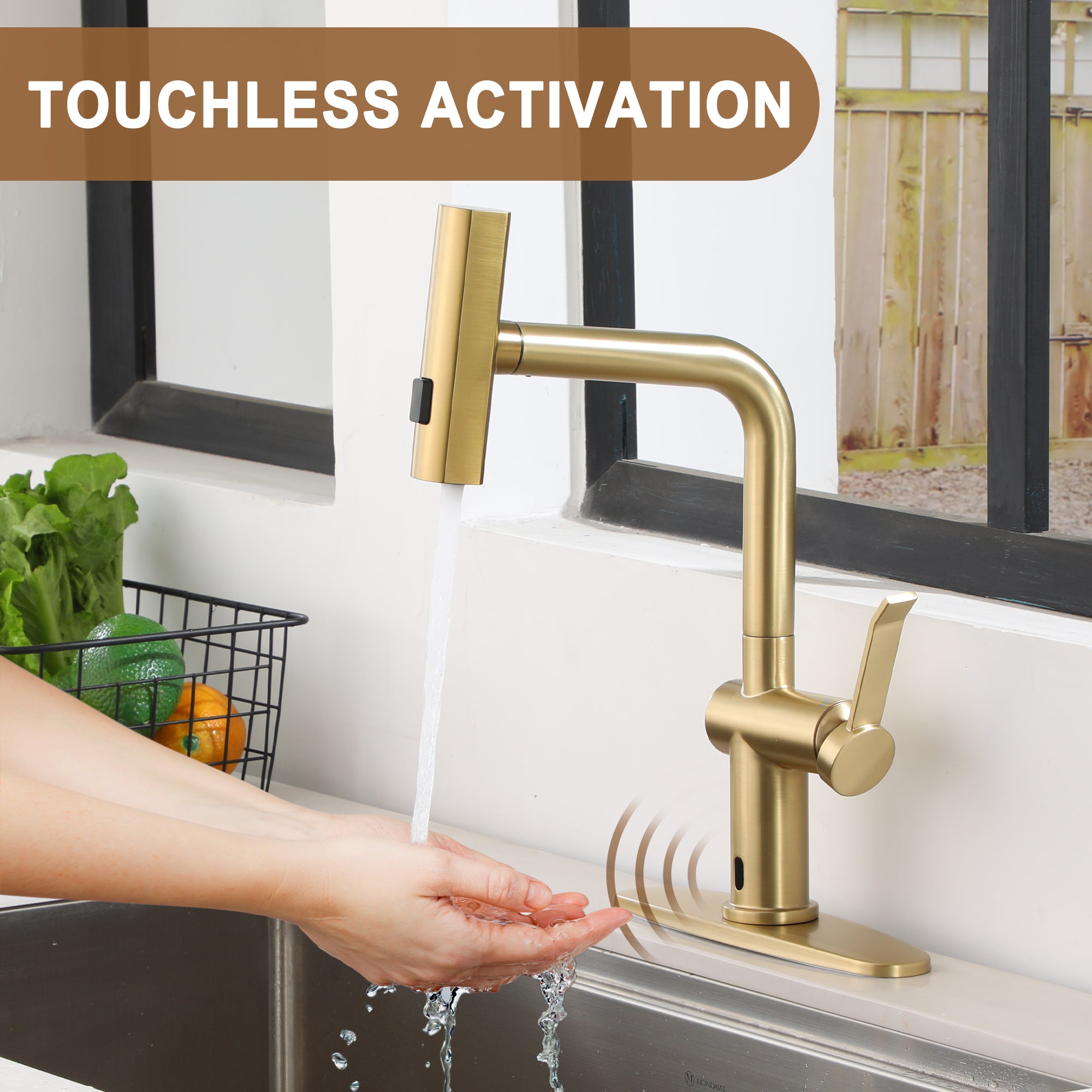 Single Handle Touchless Pull Down Sprayer Kitchen Faucet with Motion Sense Wave, Power Boost in Brushed Nickel/Brushed Gold/Matte Black/Chrome