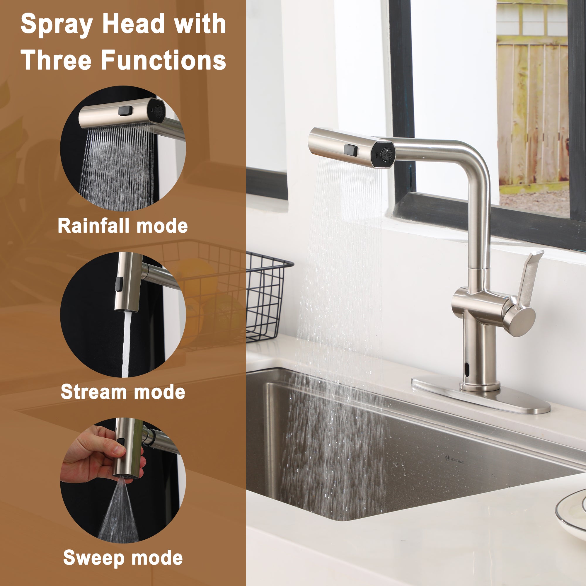 Single Handle Touchless Pull Down Sprayer Kitchen Faucet with Motion Sense Wave, Power Boost in Brushed Nickel/Brushed Gold/Matte Black/Chrome