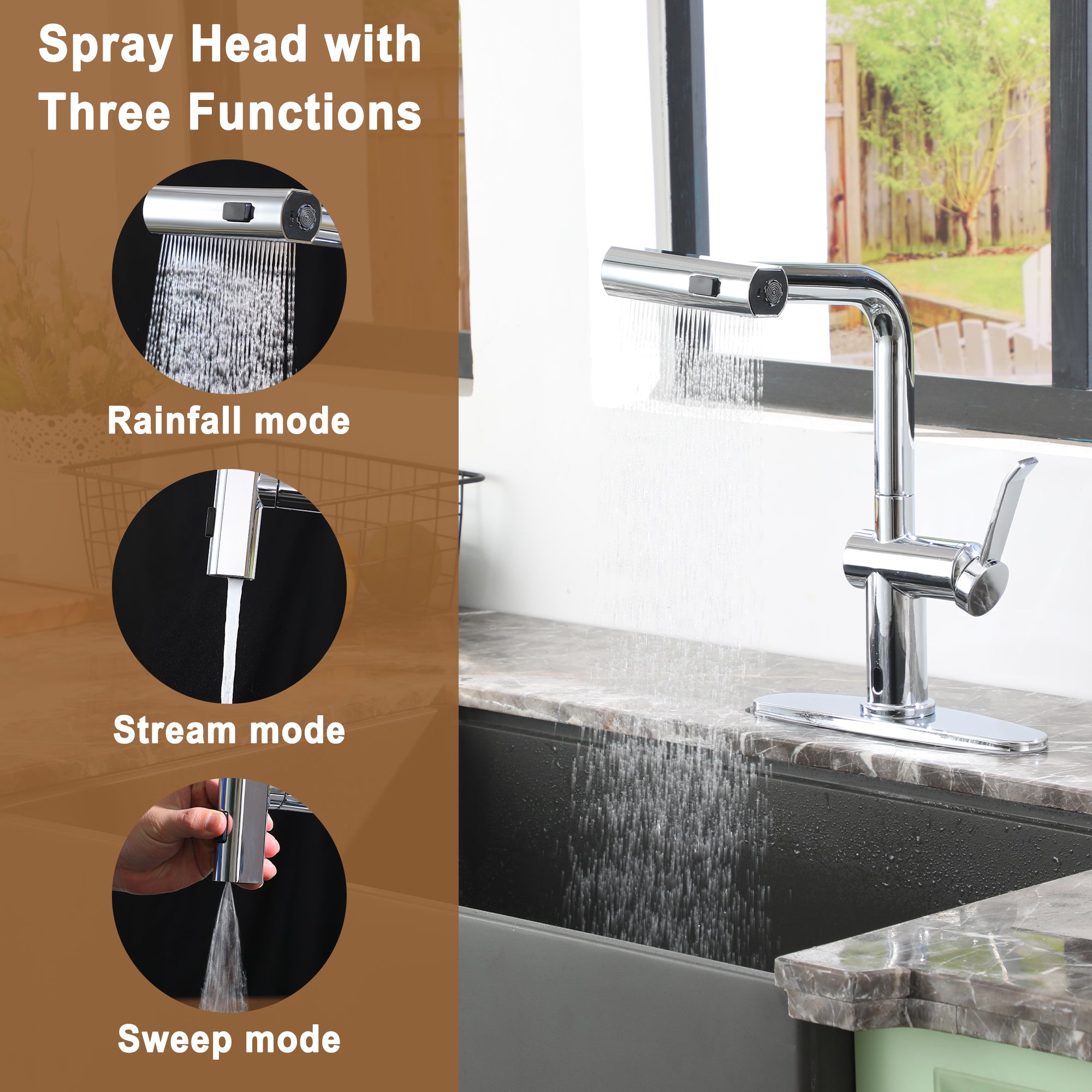 Single Handle Touchless Pull Down Sprayer Kitchen Faucet with Motion Sense Wave, Power Boost in Brushed Nickel/Brushed Gold/Matte Black/Chrome