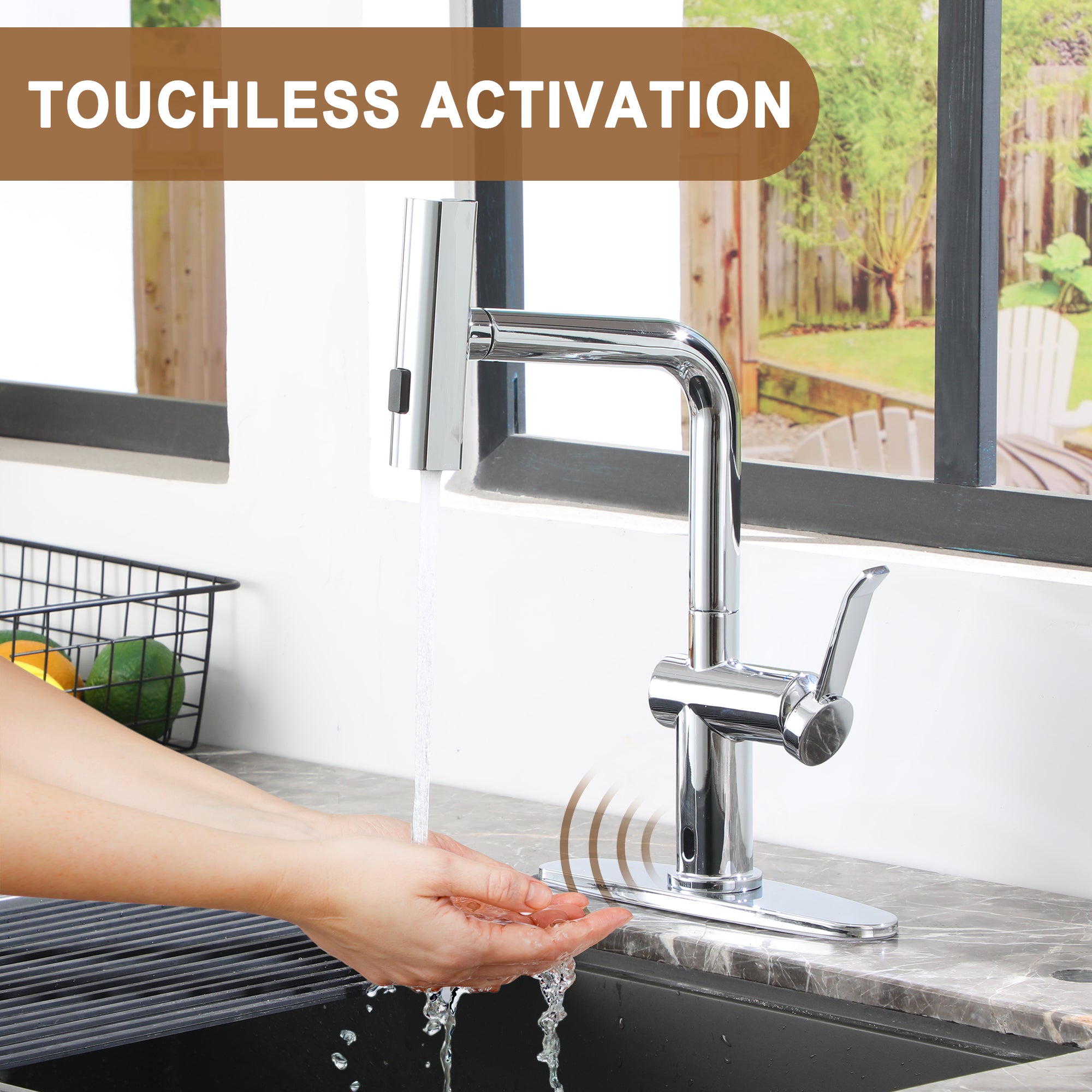 Single Handle Touchless Pull Down Sprayer Kitchen Faucet with Motion Sense Wave, Power Boost in Brushed Nickel/Brushed Gold/Matte Black/Chrome