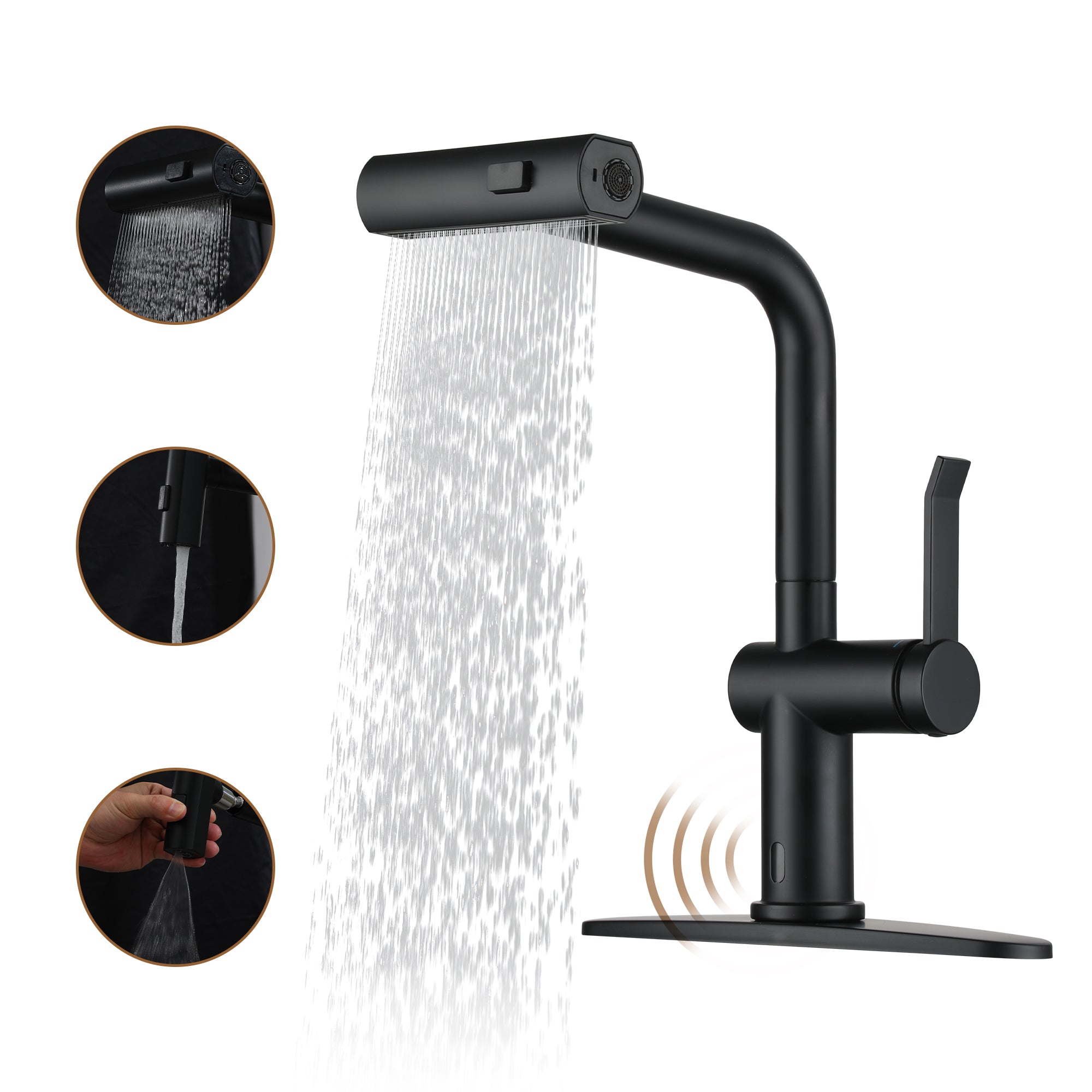 Single Handle Touchless Pull Down Sprayer Kitchen Faucet with Motion Sense Wave, Power Boost in Brushed Nickel/Brushed Gold/Matte Black/Chrome