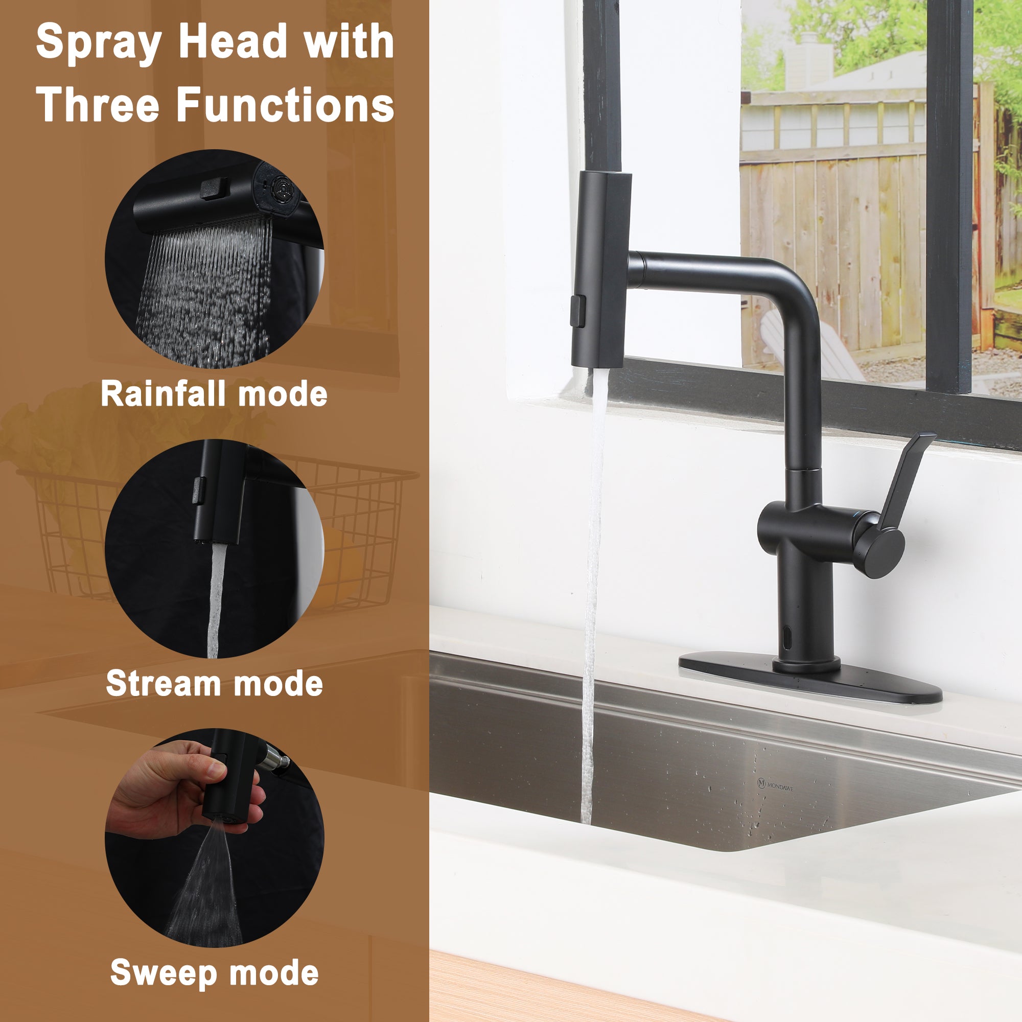 Single Handle Touchless Pull Down Sprayer Kitchen Faucet with Motion Sense Wave, Power Boost in Brushed Nickel/Brushed Gold/Matte Black/Chrome