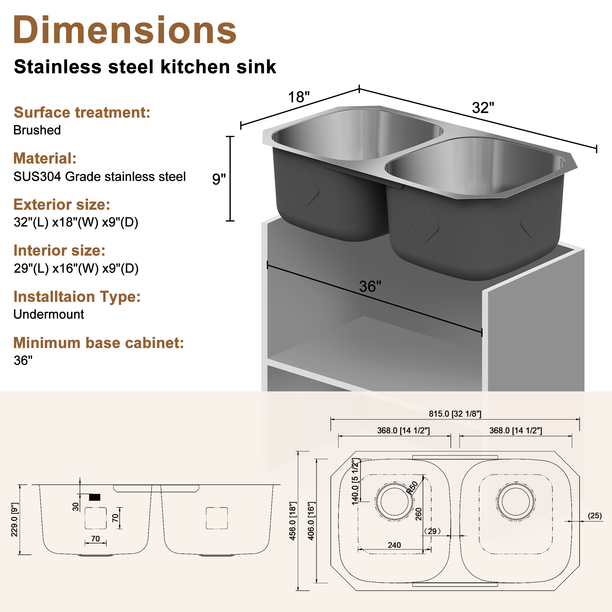32 in. Undermount Single Bowl 18 Gauge Stainless Steel Kitchen Sink with Bottom Grid and Basket Strainer, cUPC Certified