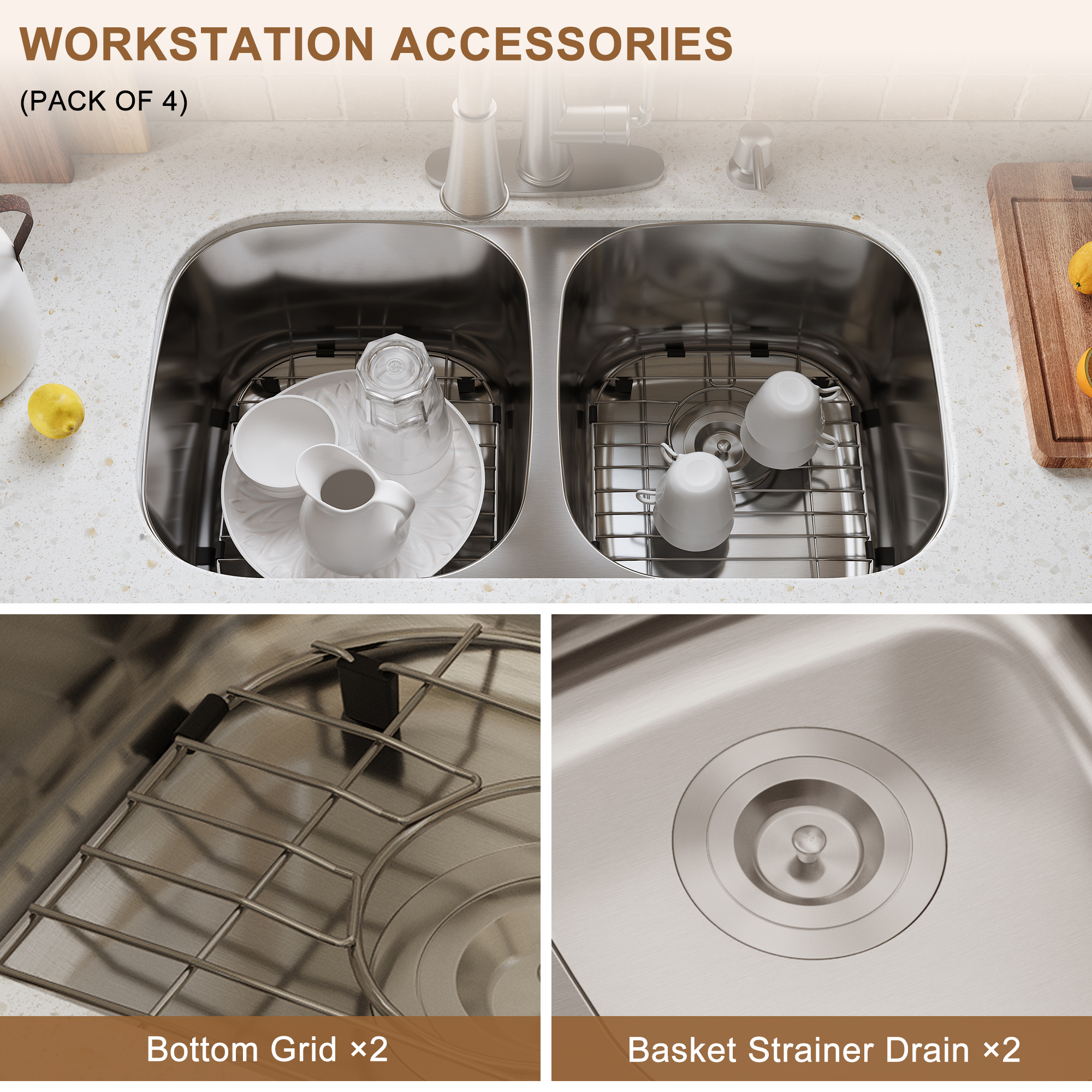 32 in. Undermount Single Bowl 18 Gauge Stainless Steel Kitchen Sink with Bottom Grid and Basket Strainer, cUPC Certified