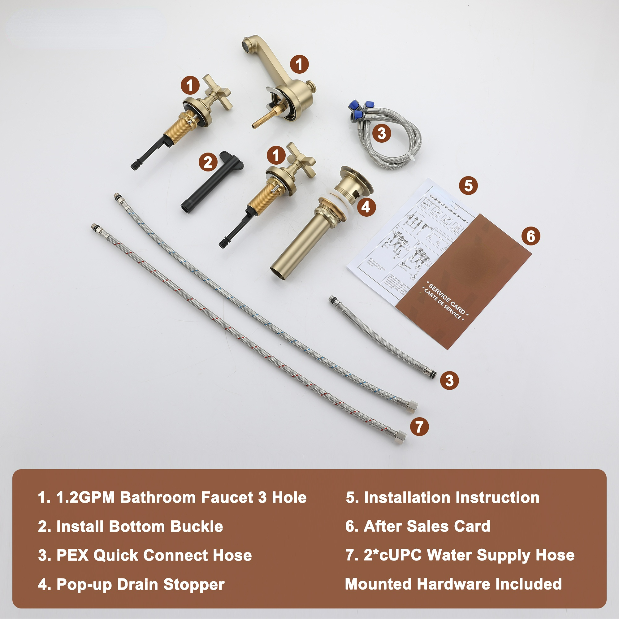 Bathroom Sink Faucet 3 Hole, 8 Inch Widespread Bathroom Faucet with Pop-up Drain 2 Handles Vintage Lavatory Vanity Faucets with cUPC Water Supply Hose,