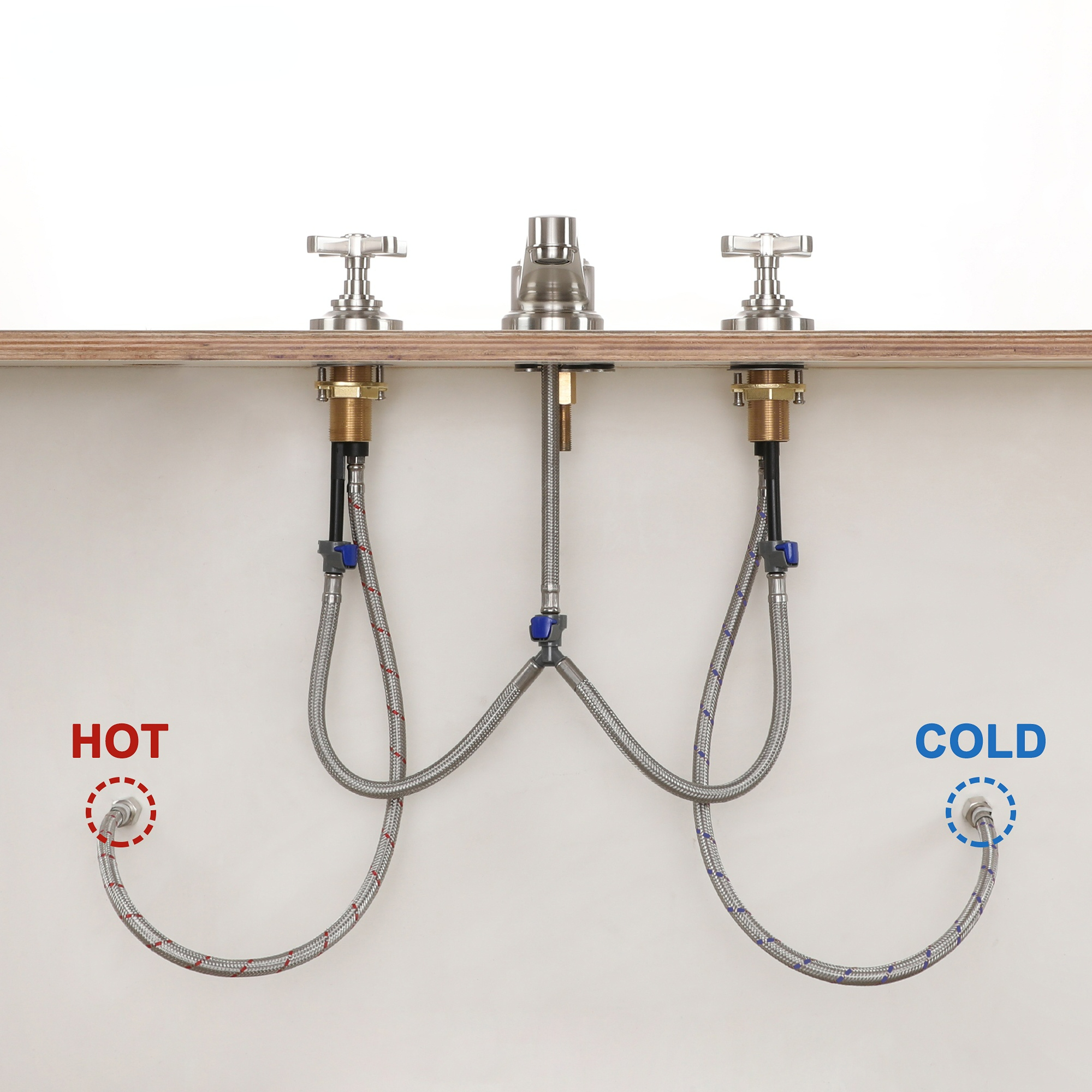 Bathroom Sink Faucet 3 Hole, 8 Inch Widespread Bathroom Faucet with Pop-up Drain 2 Handles Vintage Lavatory Vanity Faucets with cUPC Water Supply Hose,