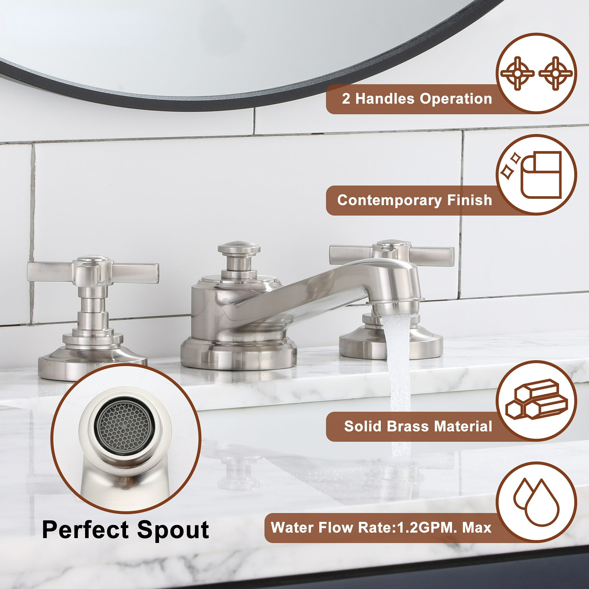 Bathroom Sink Faucet 3 Hole, 8 Inch Widespread Bathroom Faucet with Pop-up Drain 2 Handles Vintage Lavatory Vanity Faucets with cUPC Water Supply Hose,