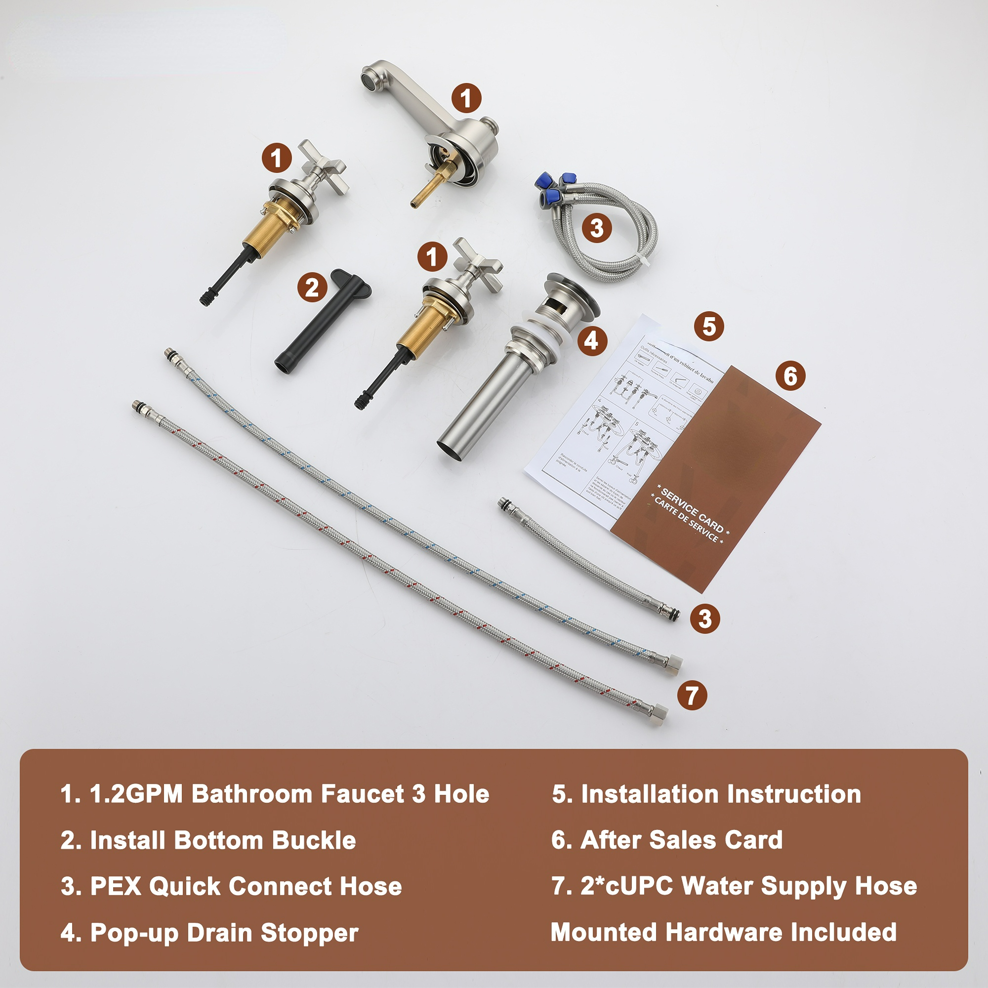 Bathroom Sink Faucet 3 Hole, 8 Inch Widespread Bathroom Faucet with Pop-up Drain 2 Handles Vintage Lavatory Vanity Faucets with cUPC Water Supply Hose,