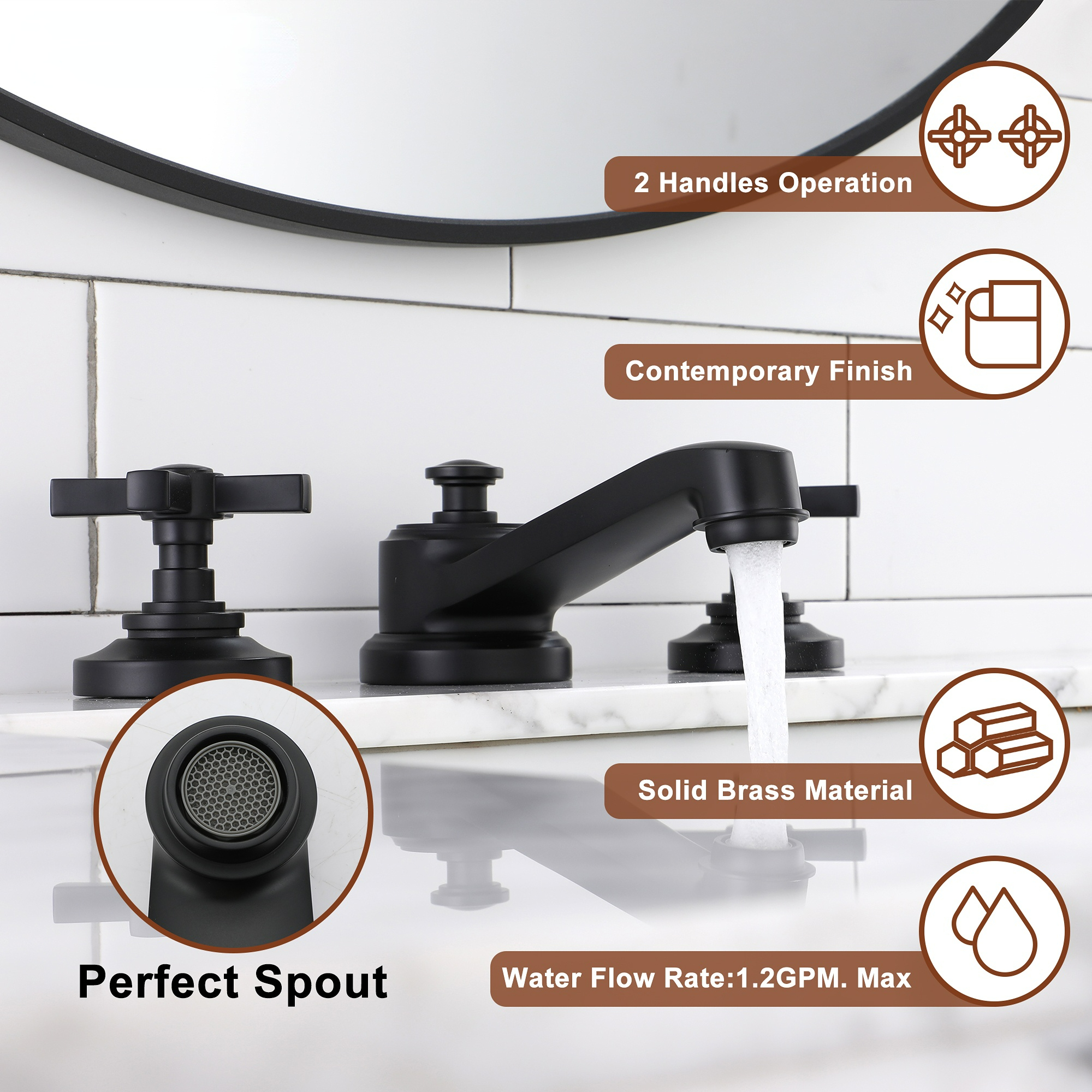 Bathroom Sink Faucet 3 Hole, 8 Inch Widespread Bathroom Faucet with Pop-up Drain 2 Handles Vintage Lavatory Vanity Faucets with cUPC Water Supply Hose,