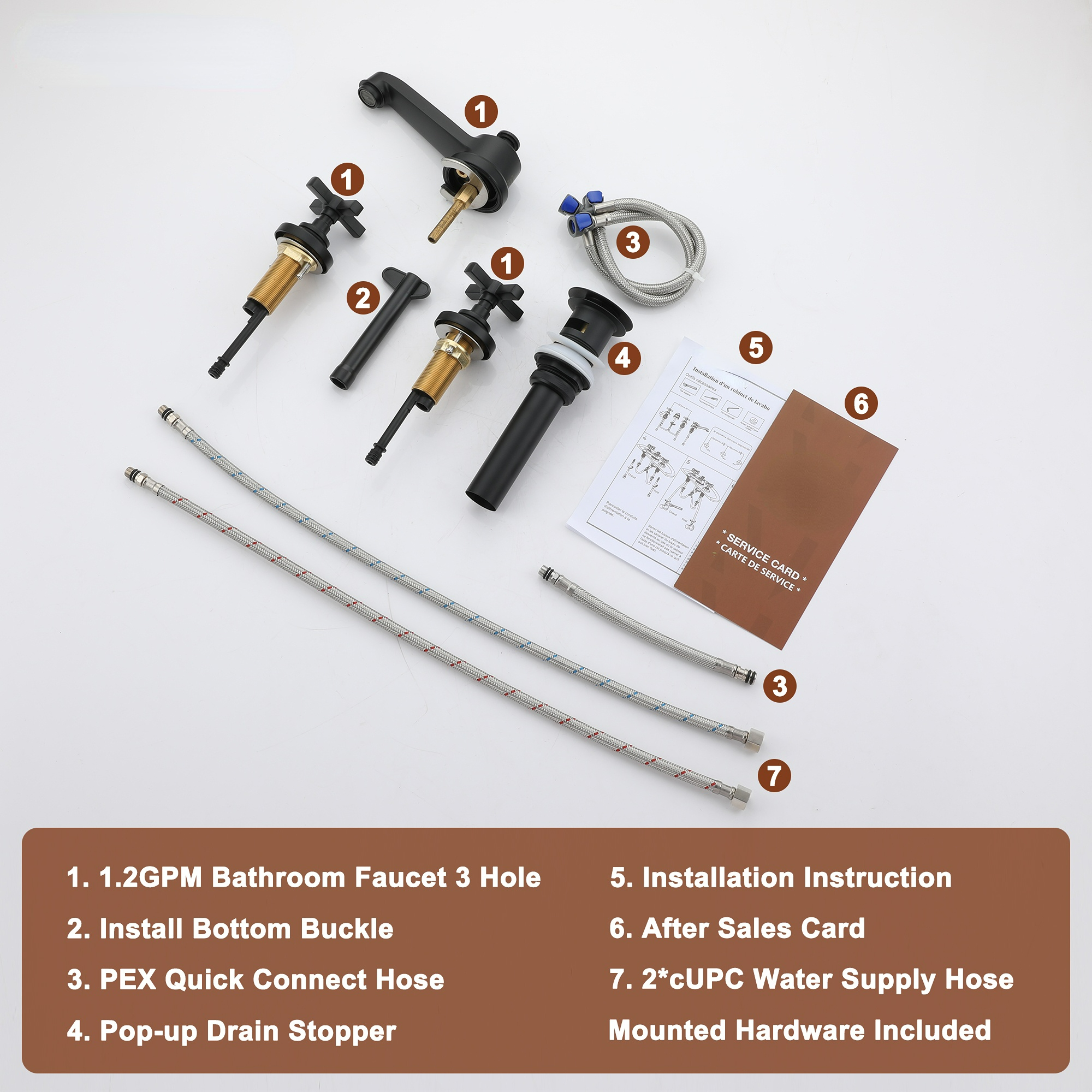 Bathroom Sink Faucet 3 Hole, 8 Inch Widespread Bathroom Faucet with Pop-up Drain 2 Handles Vintage Lavatory Vanity Faucets with cUPC Water Supply Hose,