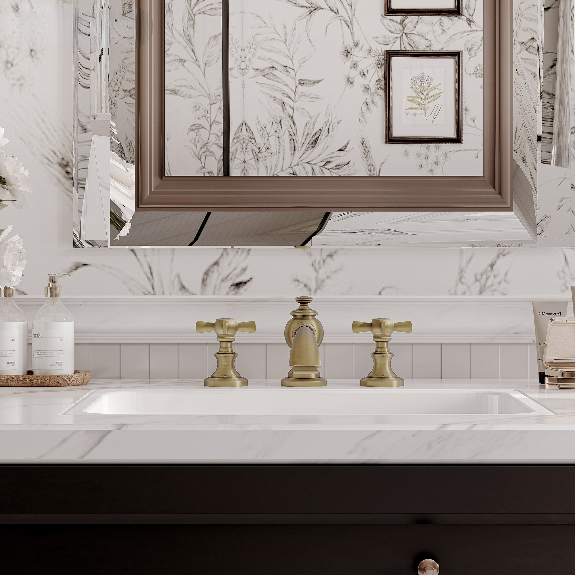 Boyel Living Vintage Cross 8 in. Widespread 2-Handle Bathroom Faucet in Brushed Gold