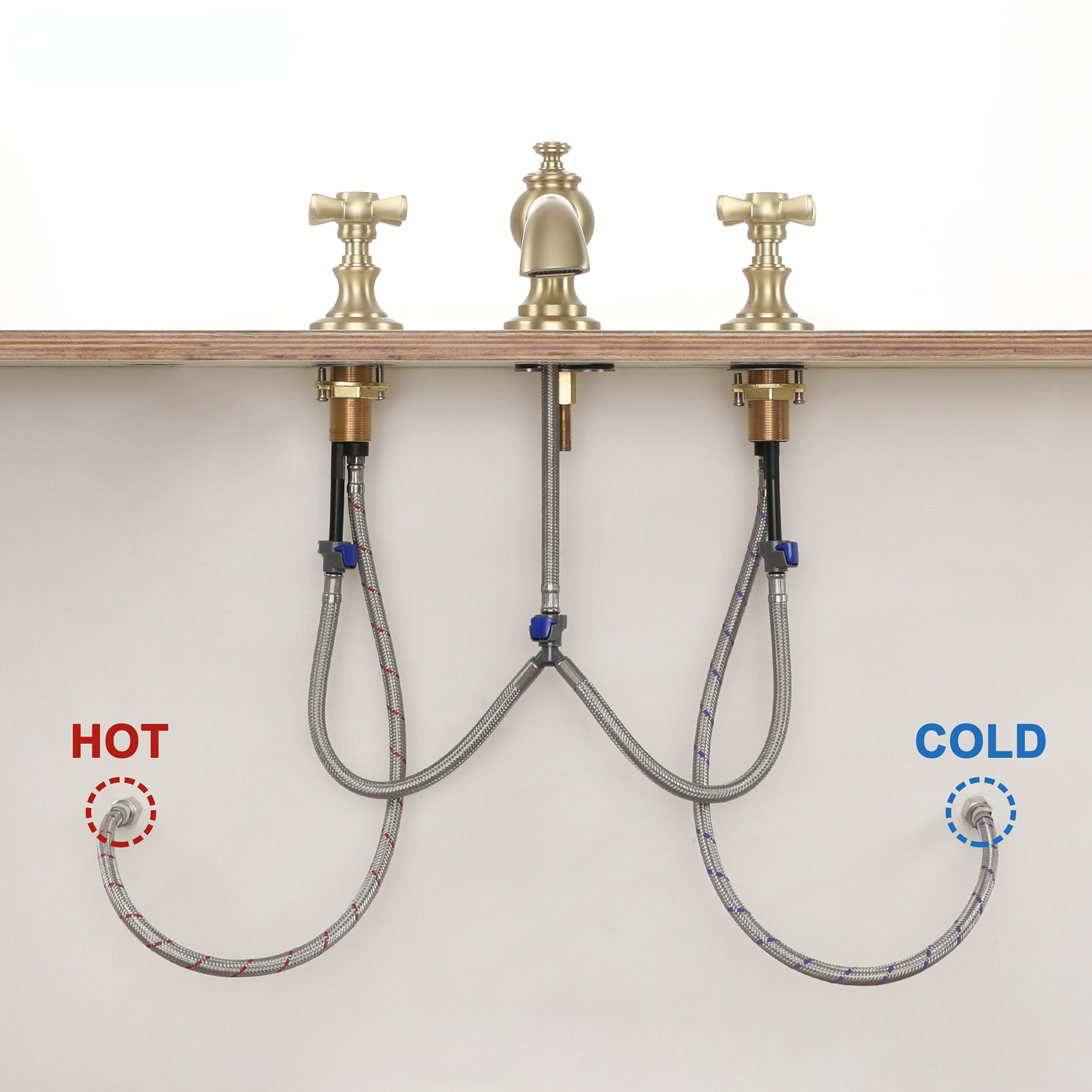 Boyel Living Vintage Cross 8 in. Widespread 2-Handle Bathroom Faucet in Brushed Gold