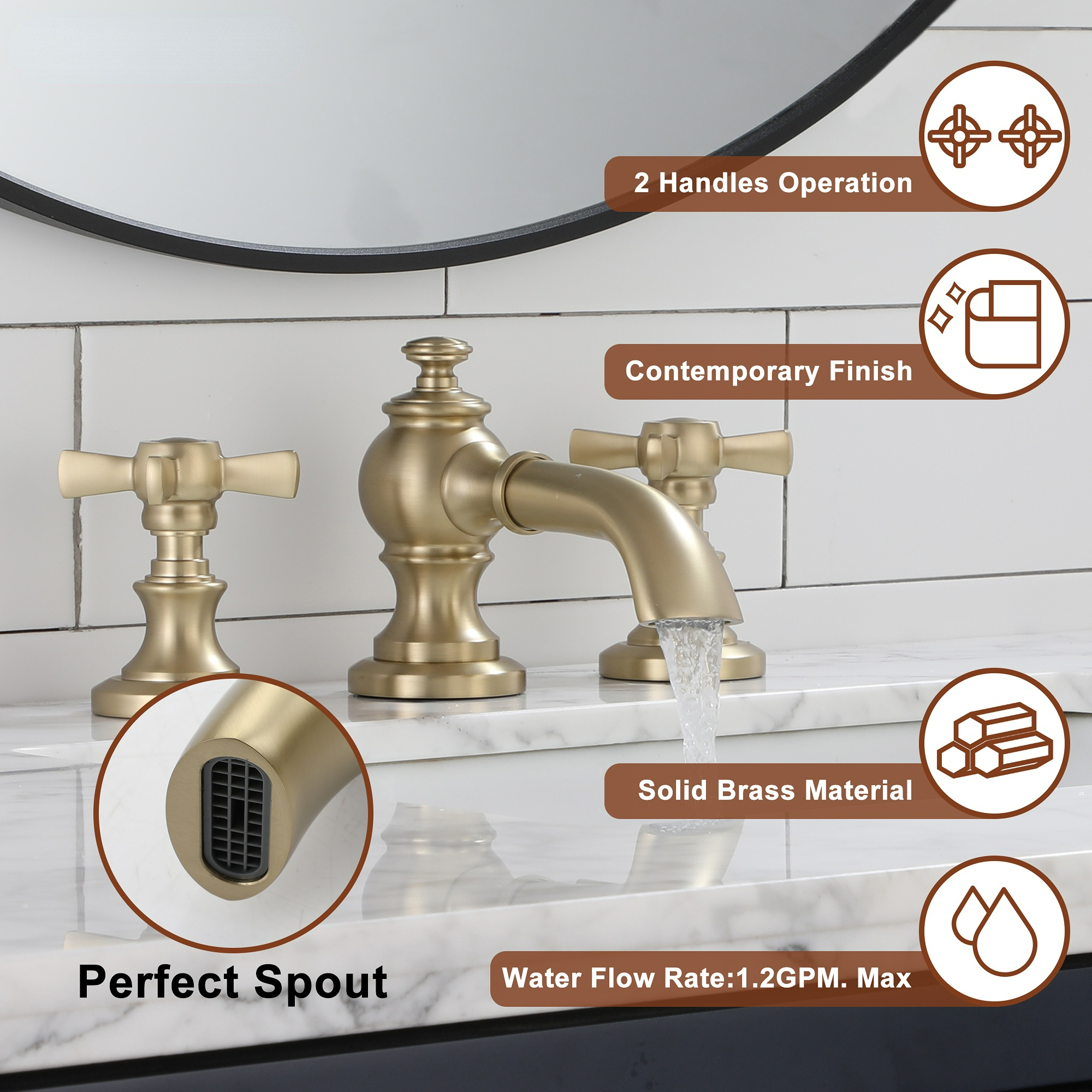 Boyel Living Vintage Cross 8 in. Widespread 2-Handle Bathroom Faucet in Brushed Gold