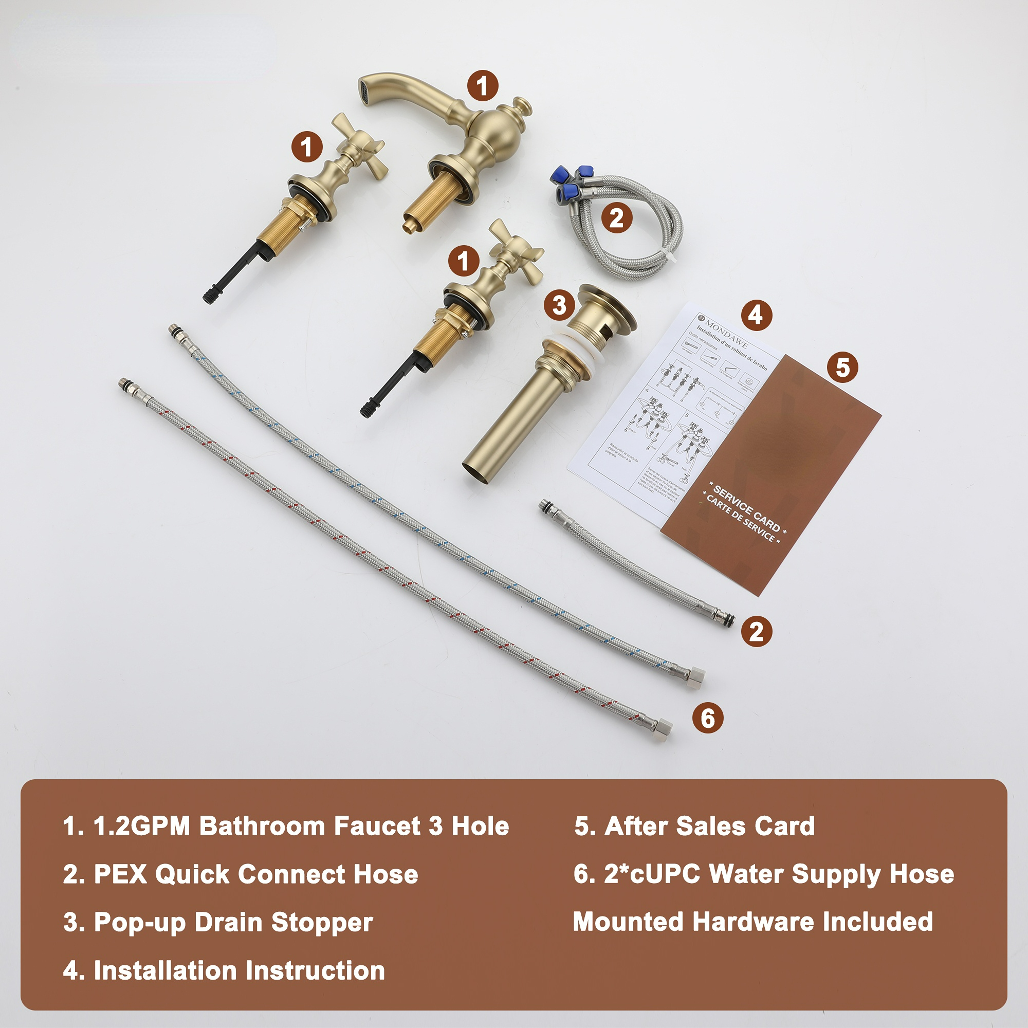 Boyel Living Vintage Cross 8 in. Widespread 2-Handle Bathroom Faucet in Brushed Gold