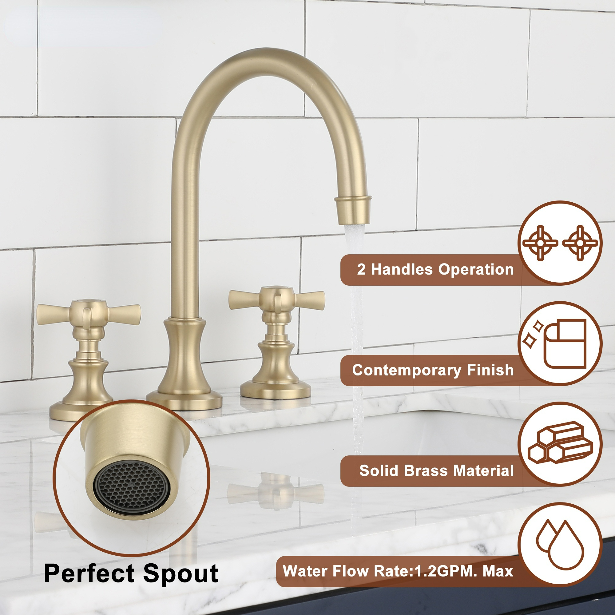 Boyel Living High-Arc 8 in. Widerspread 2-Handle Bathroom Faucet in Bushed Gold/Brushed Nickel/Matte Black