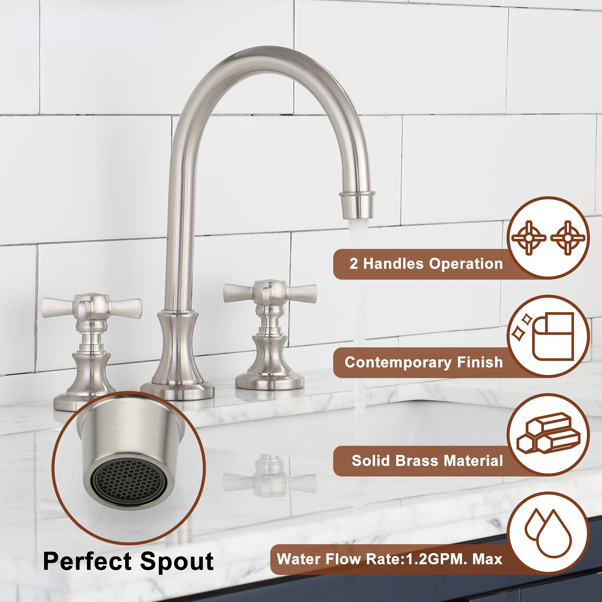 Boyel Living High-Arc 8 in. Widerspread 2-Handle Bathroom Faucet in Bushed Gold/Brushed Nickel/Matte Black