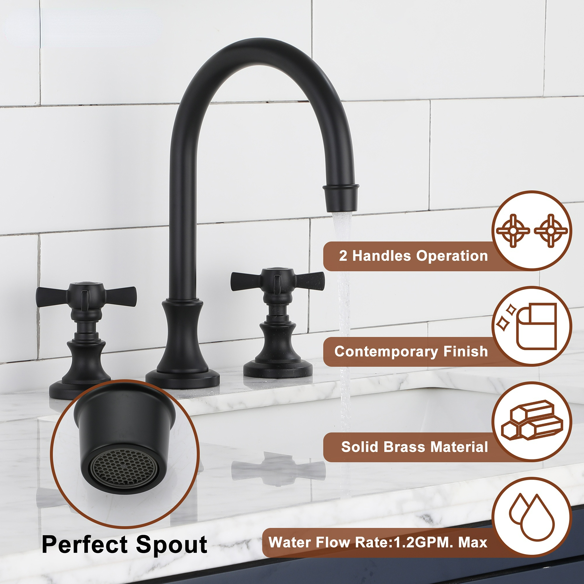 Boyel Living High-Arc 8 in. Widerspread 2-Handle Bathroom Faucet in Bushed Gold/Brushed Nickel/Matte Black