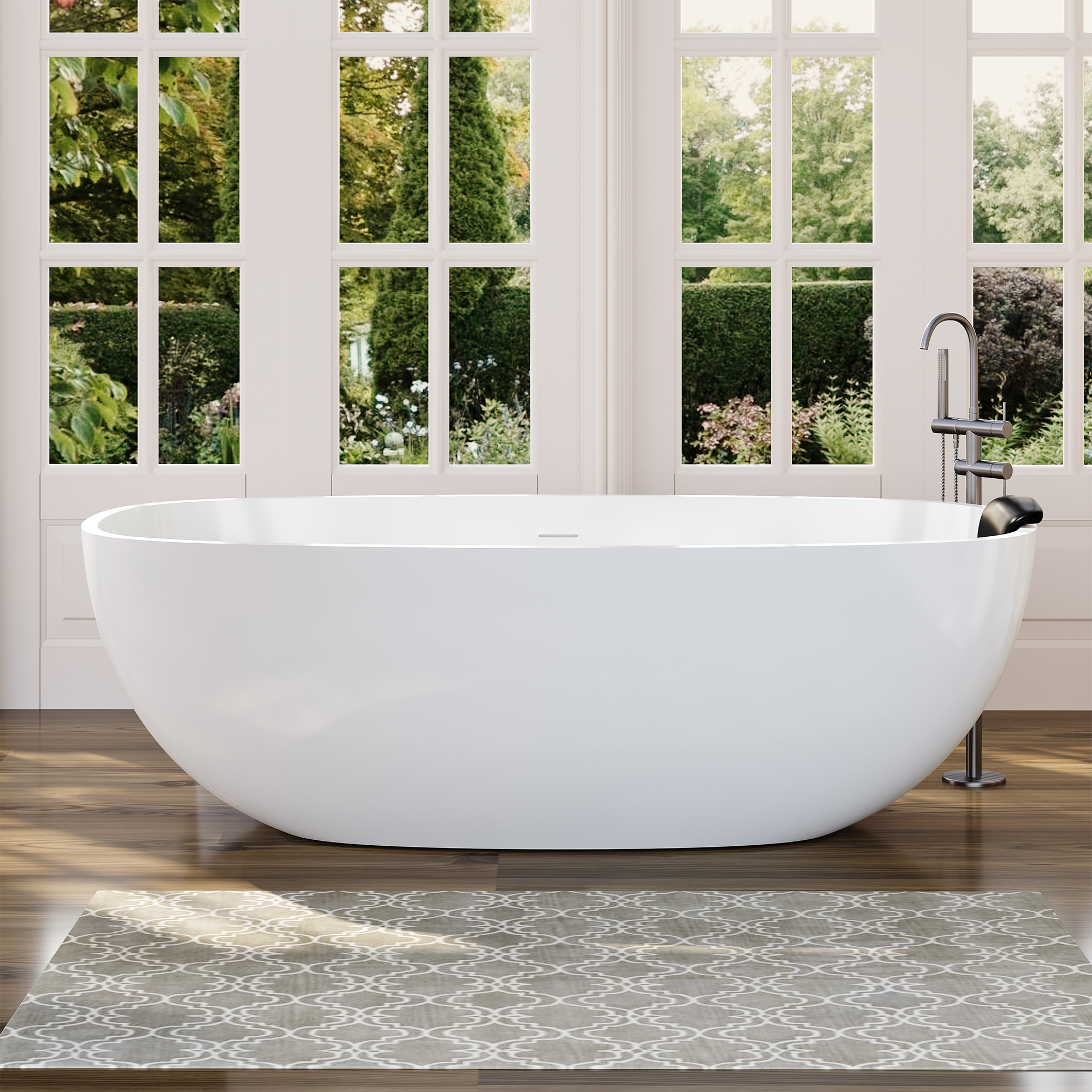 71" Matte White Stone Resin Adult Freestanding Soaking Tub with Cushions, cUPC and CE Certified