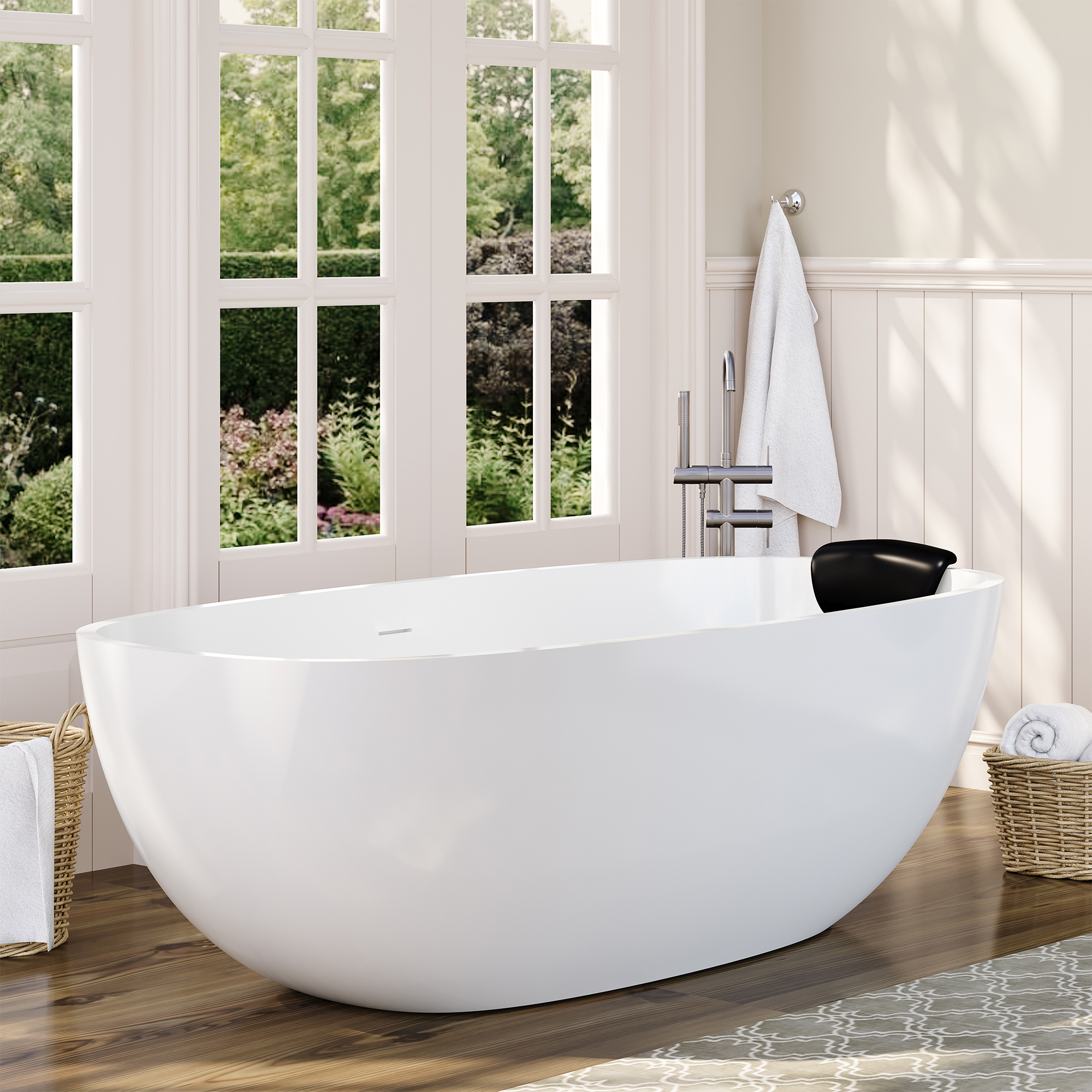 71" Matte White Stone Resin Adult Freestanding Soaking Tub with Cushions, cUPC and CE Certified