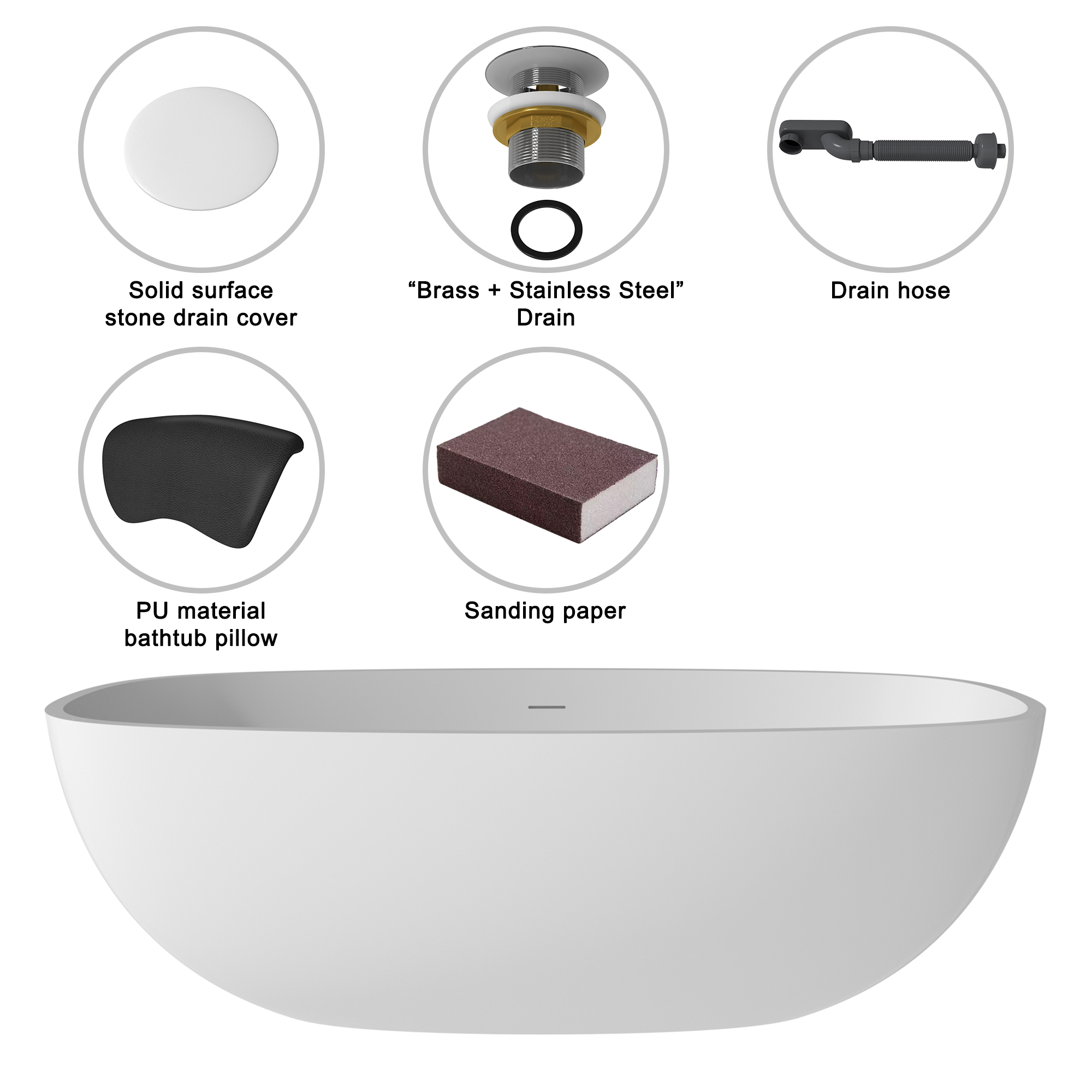 71" Matte White Stone Resin Adult Freestanding Soaking Tub with Cushions, cUPC and CE Certified