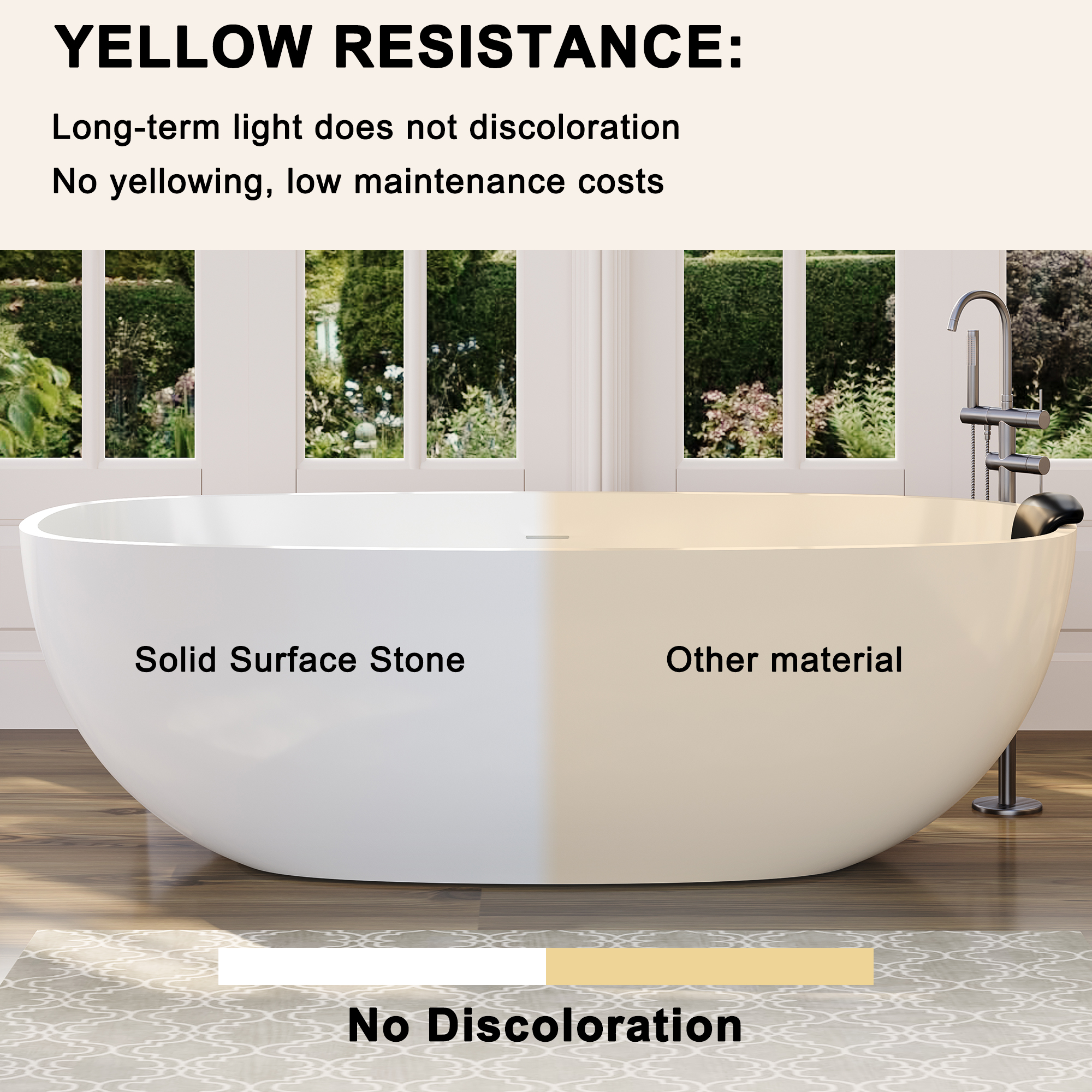 71" Matte White Stone Resin Adult Freestanding Soaking Tub with Cushions, cUPC and CE Certified