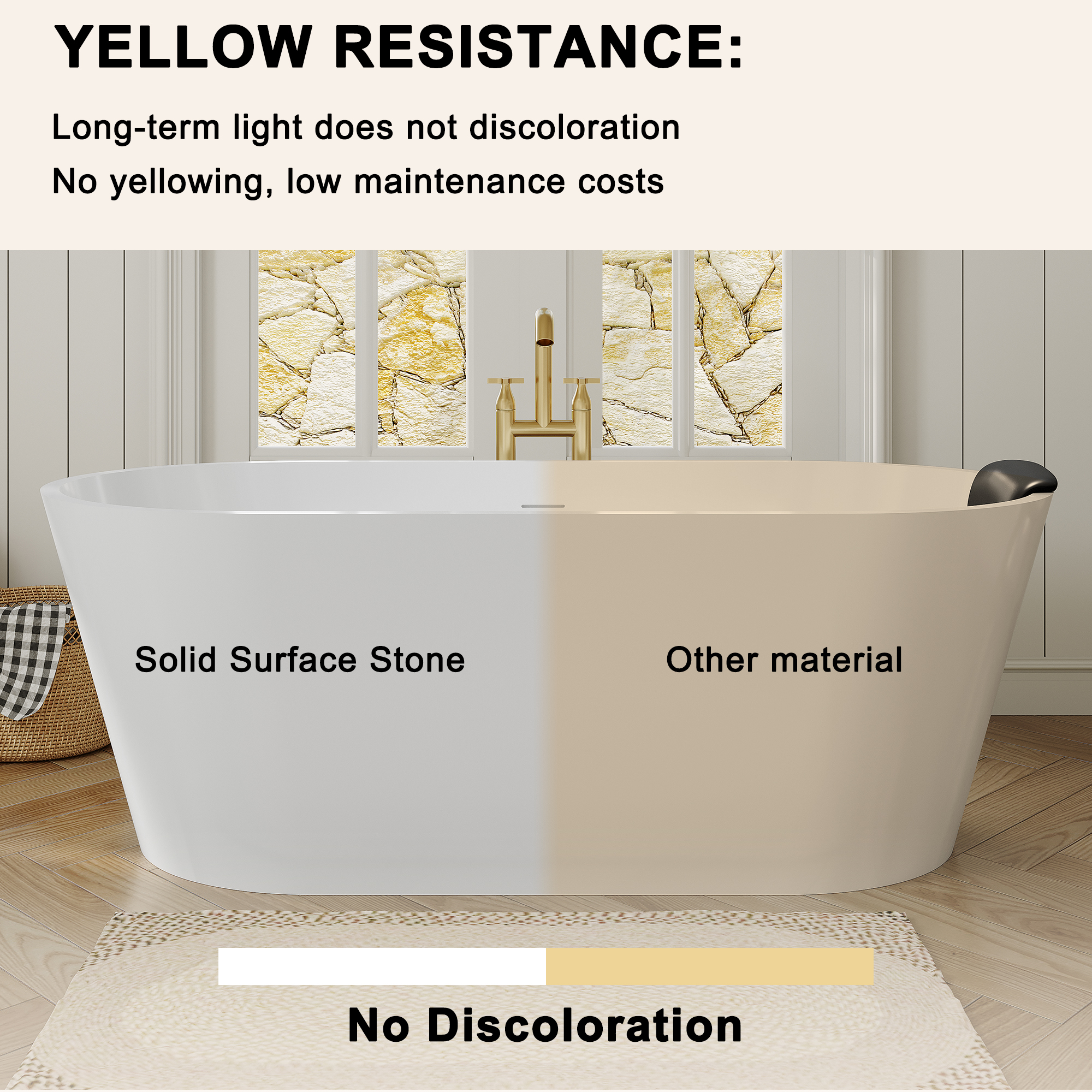 59/67" Matte White Solid Surface Adult Freestanding Soaking Tub with Built-in Pillow