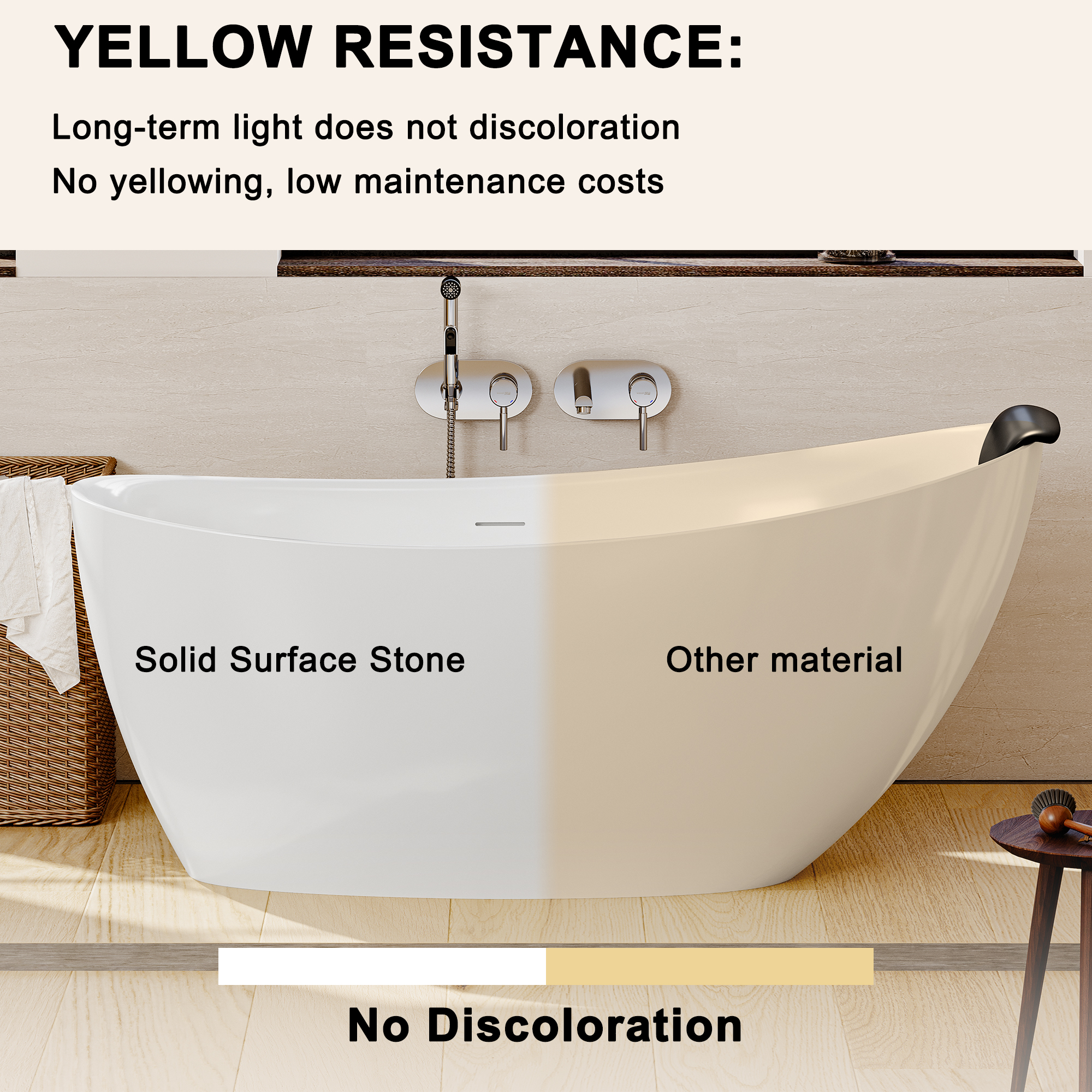 59/67" Matte White Stone Resin Freestanding Adult Soaking Tub with Cushions