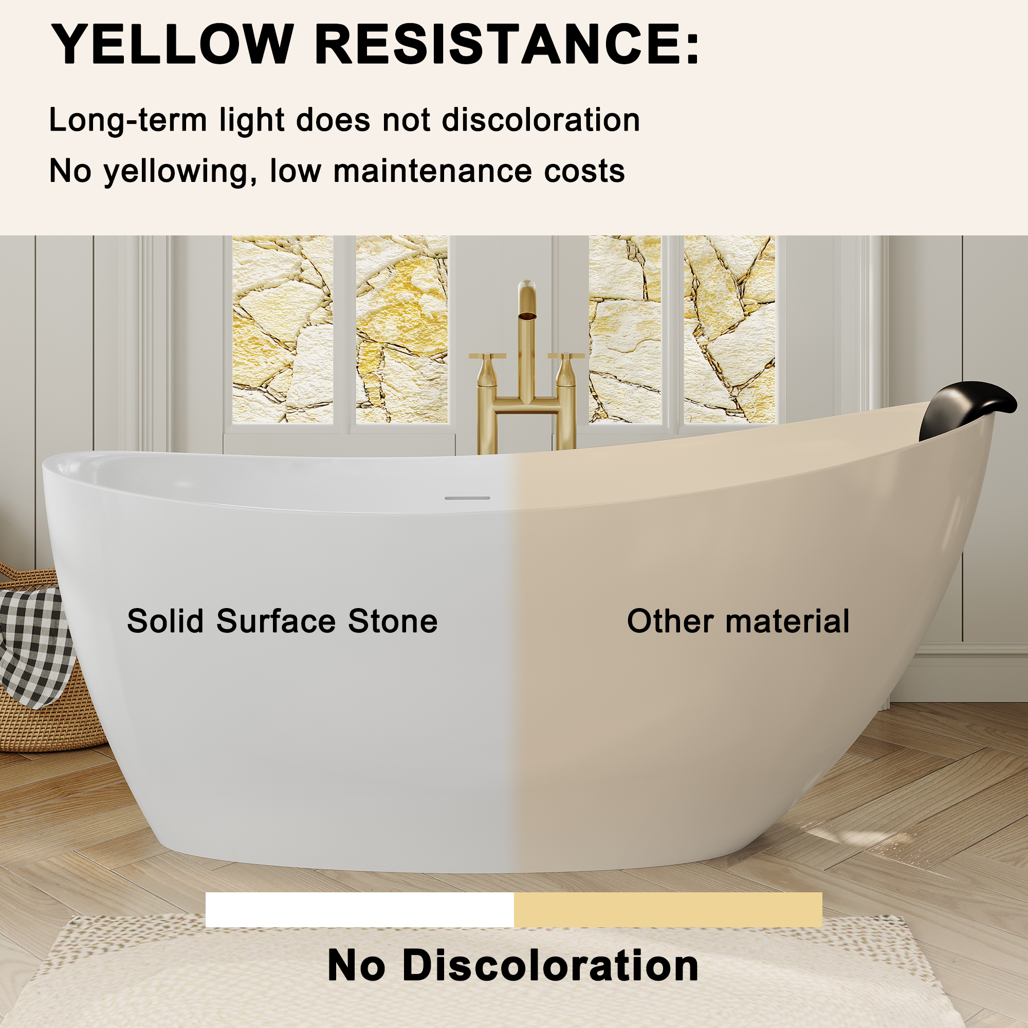 59/67" Matte White Stone Resin Freestanding Adult Soaking Tub with Cushions