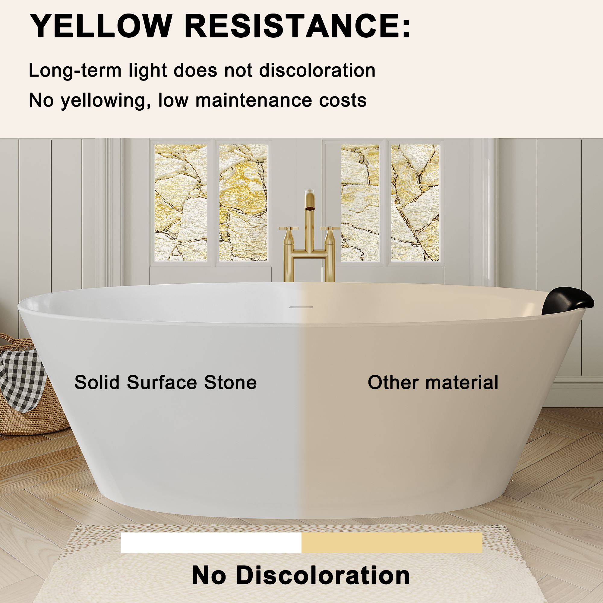 67" Matte White Stone Resin Adult Freestanding Soaking Tub with Cushions