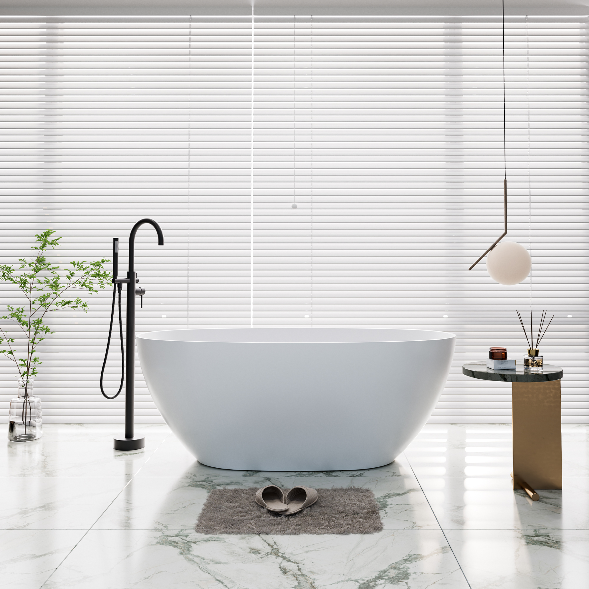 59"/63"/67" Freestanding Oval Solid Surface Stone Bathtub with Center Drain and cUPc Certification