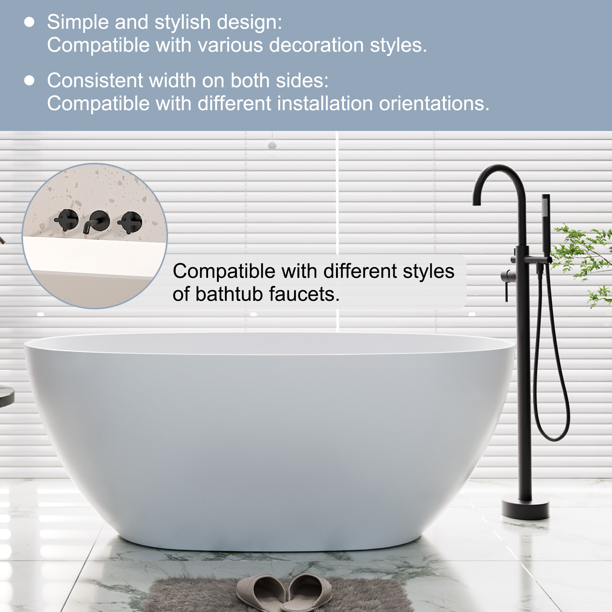 59"/63"/67" Freestanding Oval Solid Surface Stone Bathtub with Center Drain and cUPc Certification