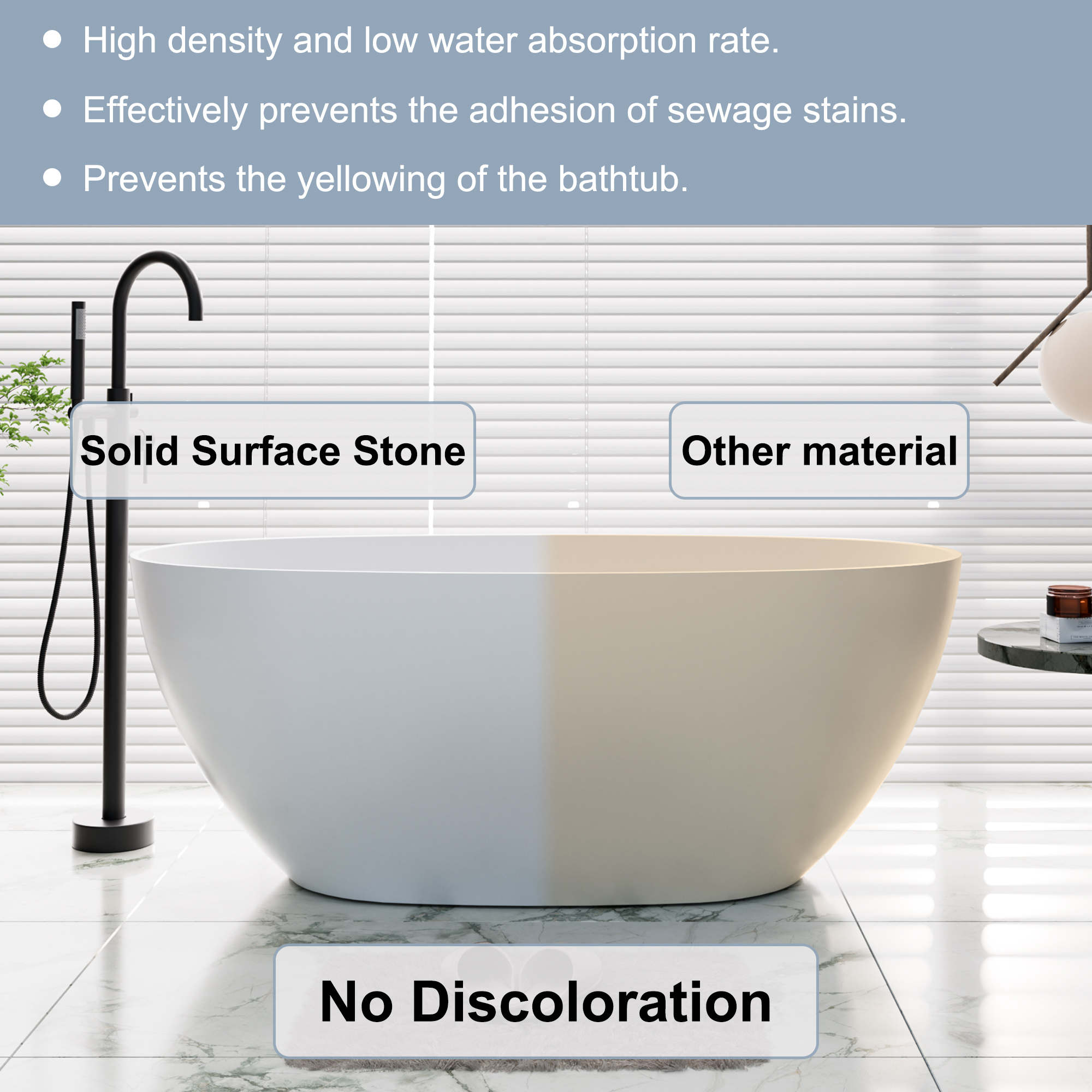 59"/63"/67" Freestanding Oval Solid Surface Stone Bathtub with Center Drain and cUPc Certification