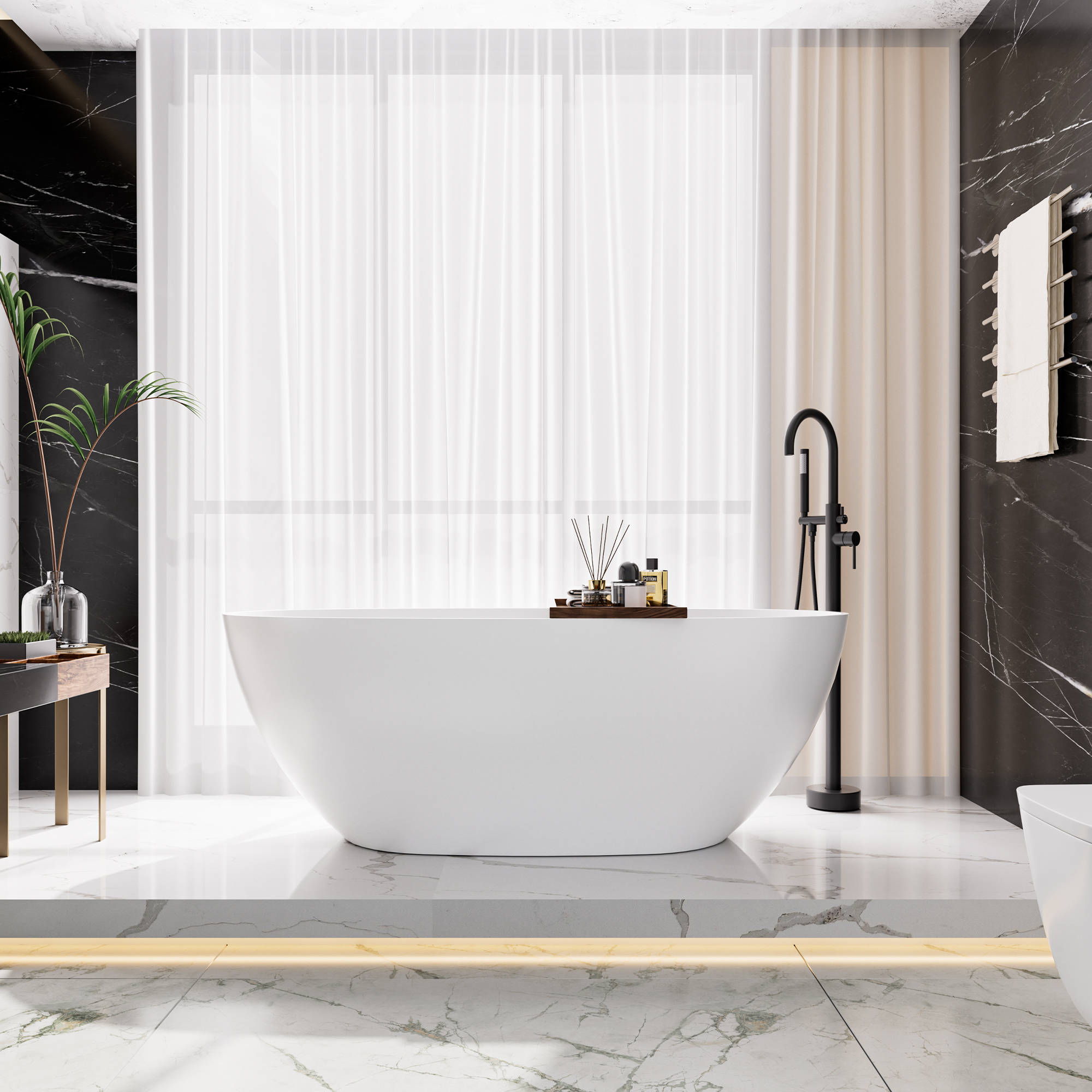 59"/63"/67" Freestanding Oval Solid Surface Stone Bathtub with Center Drain and cUPc Certification