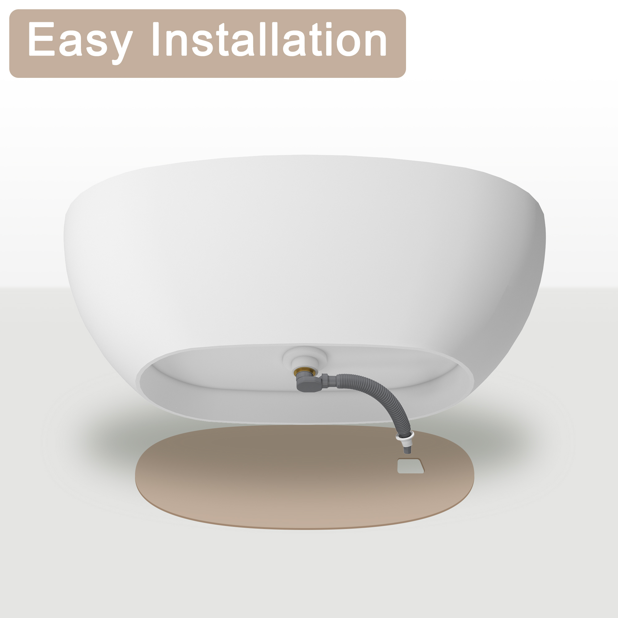 59"/63"/67" Freestanding Oval Solid Surface Stone Bathtub with Center Drain and cUPc Certification