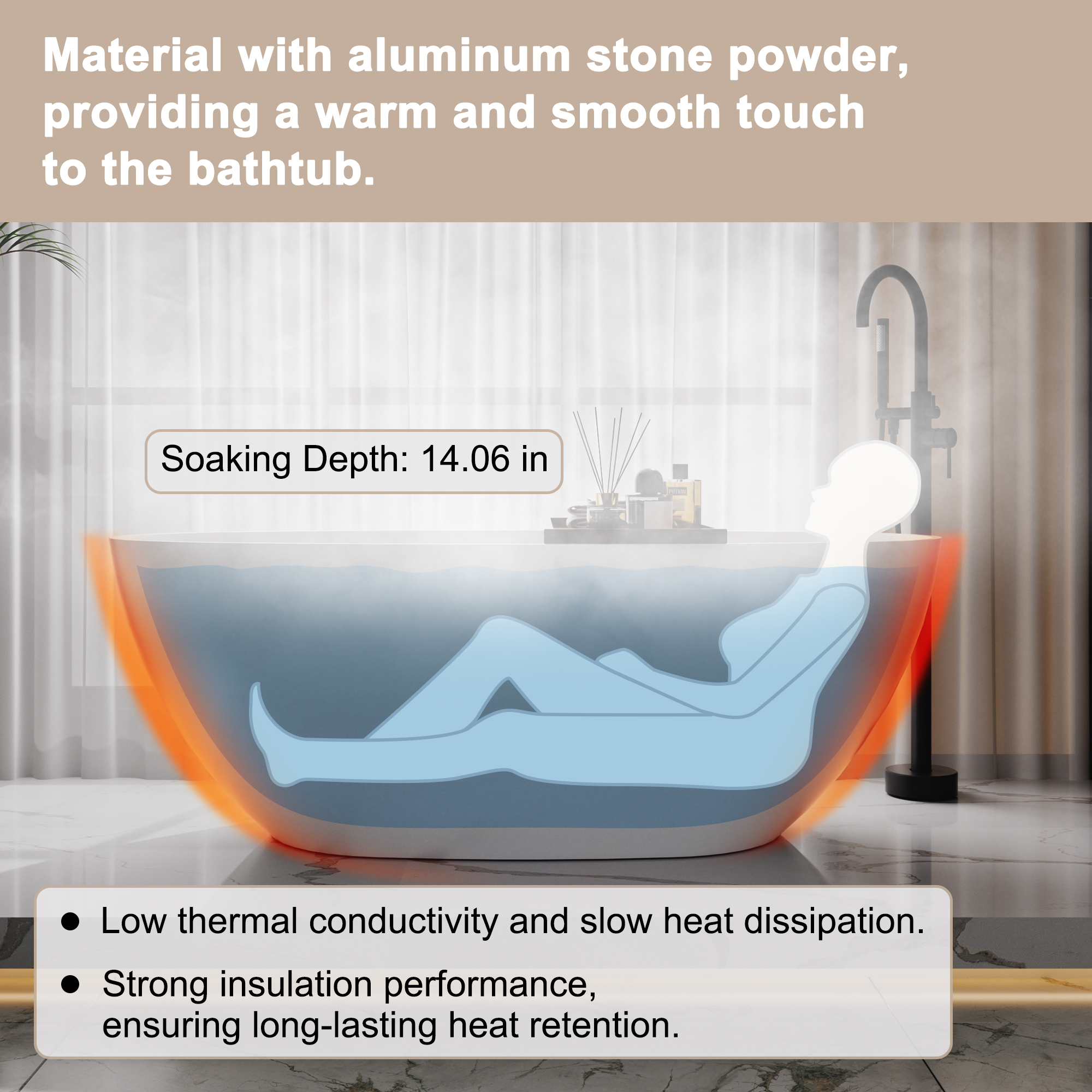 59"/63"/67" Freestanding Oval Solid Surface Stone Bathtub with Center Drain and cUPc Certification