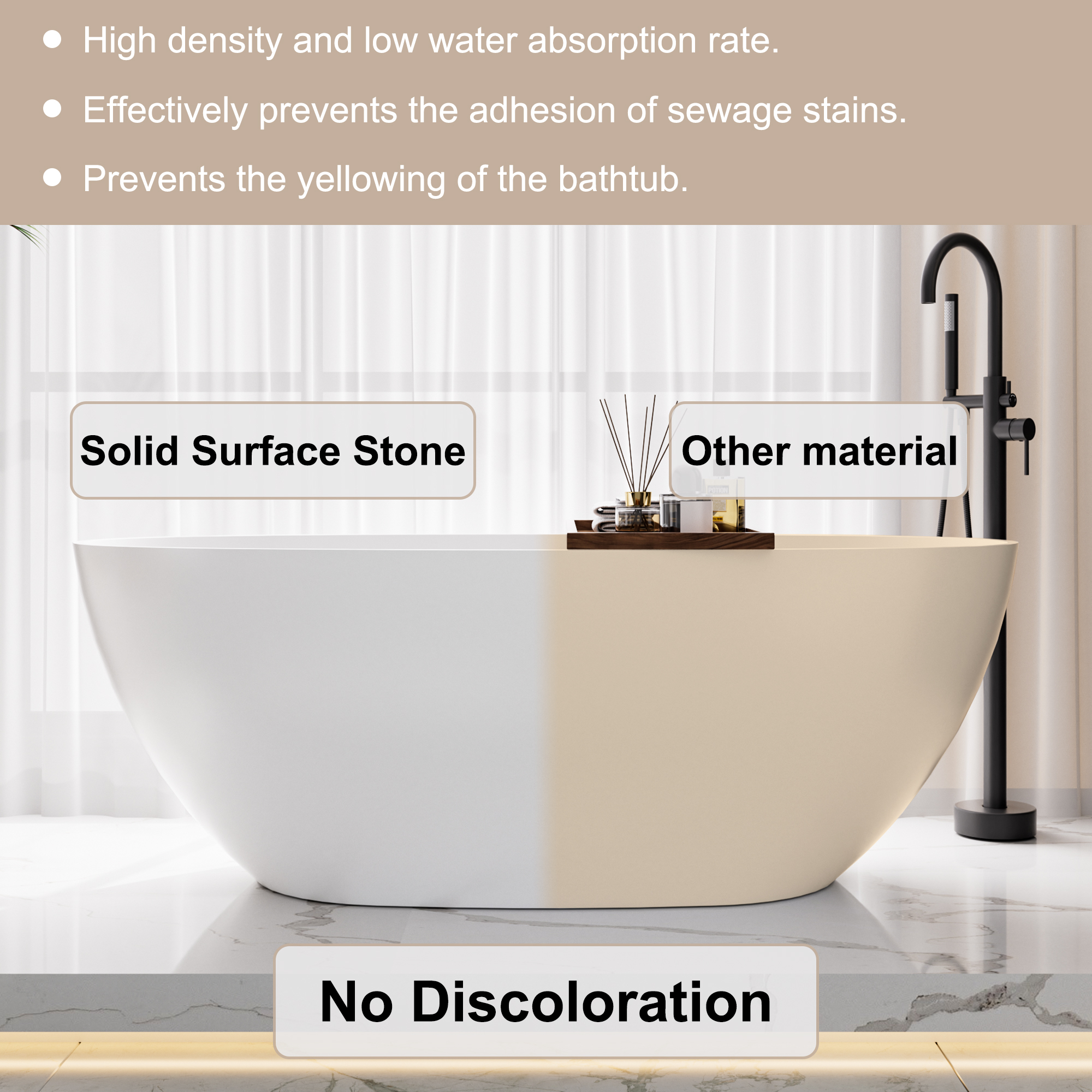 59"/63"/67" Freestanding Oval Solid Surface Stone Bathtub with Center Drain and cUPc Certification