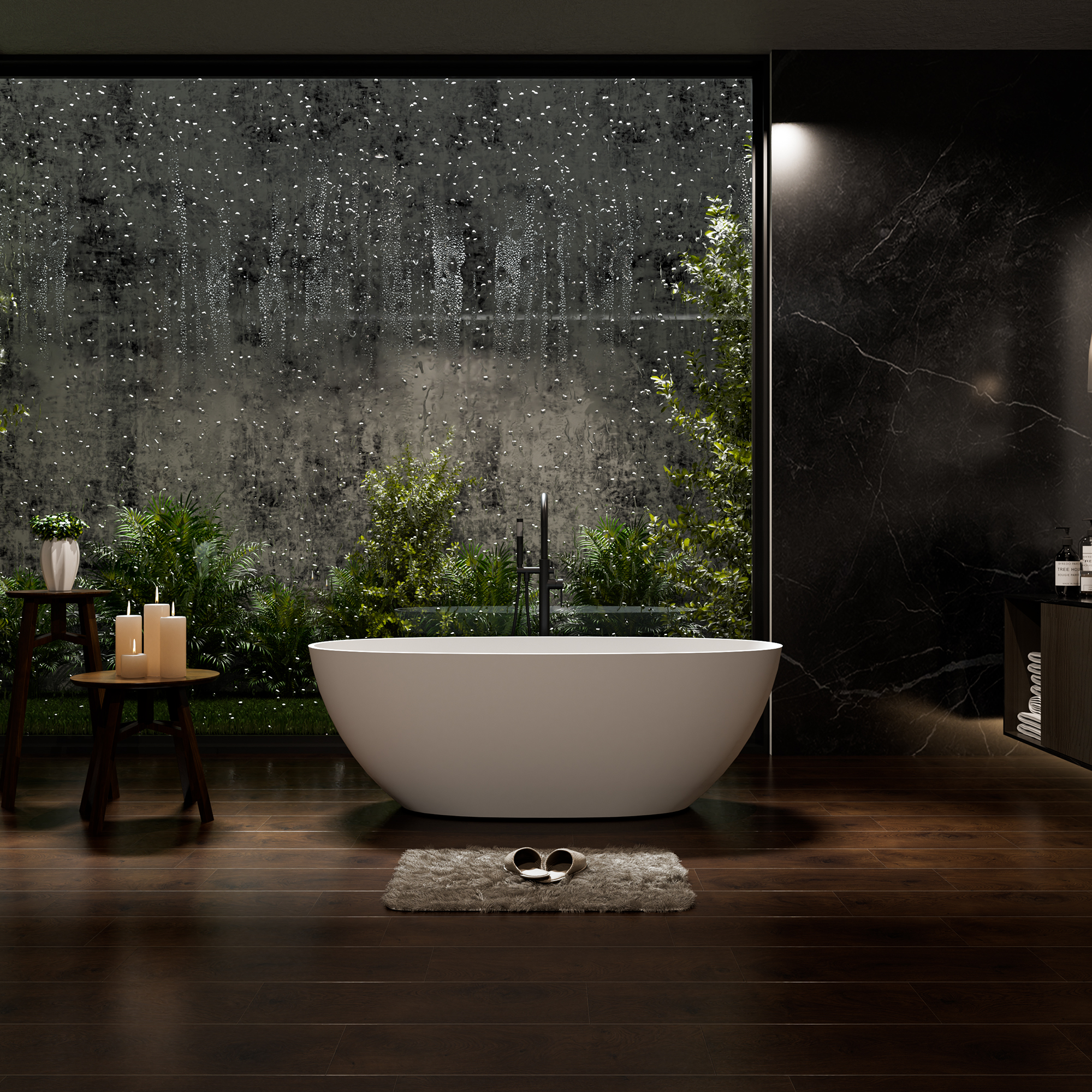 59"/63"/67" Freestanding Oval Solid Surface Stone Bathtub with Center Drain and cUPc Certification