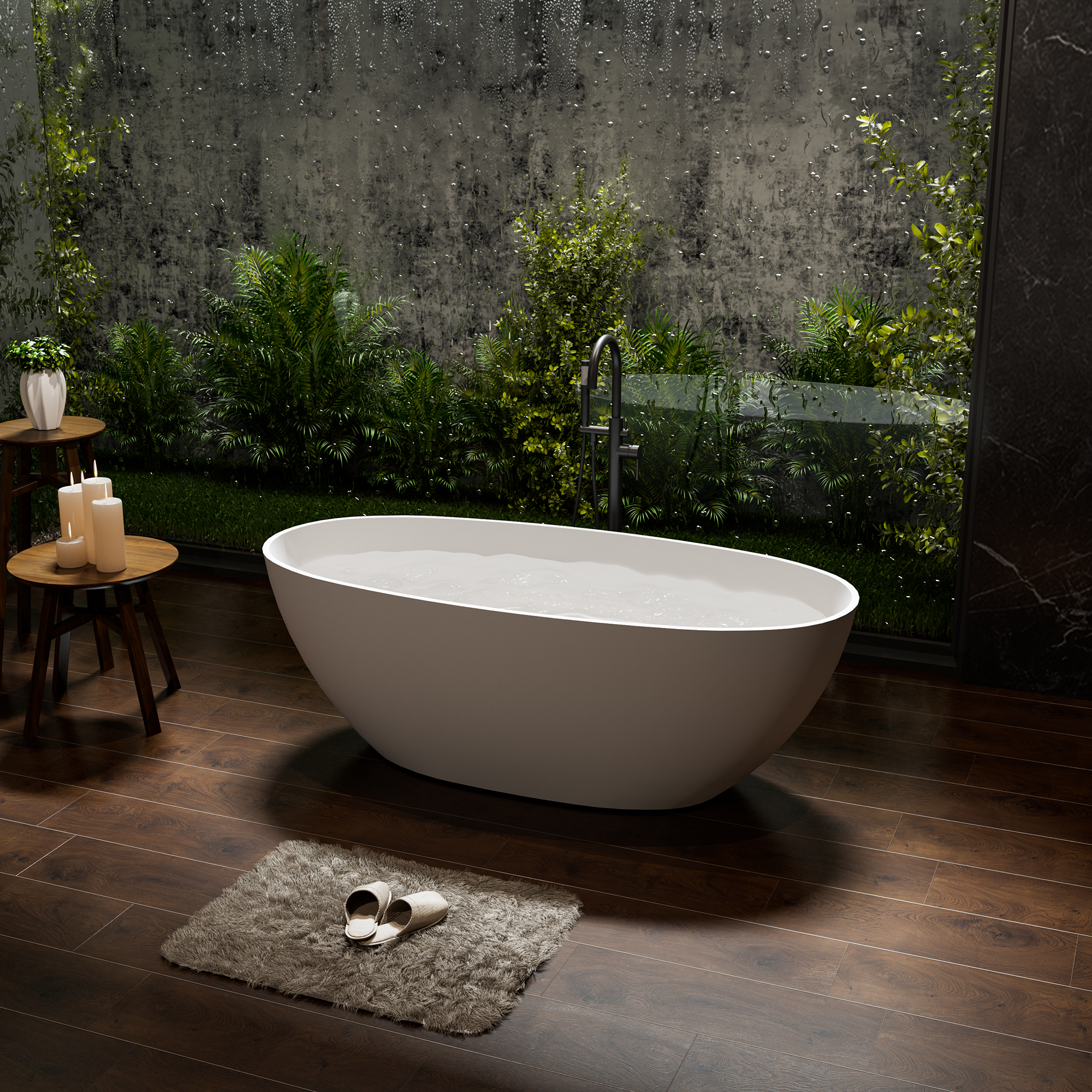59"/63"/67" Freestanding Oval Solid Surface Stone Bathtub with Center Drain and cUPc Certification