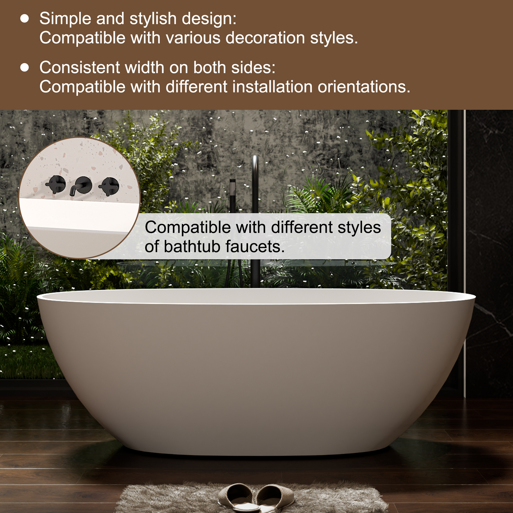 59"/63"/67" Freestanding Oval Solid Surface Stone Bathtub with Center Drain and cUPc Certification